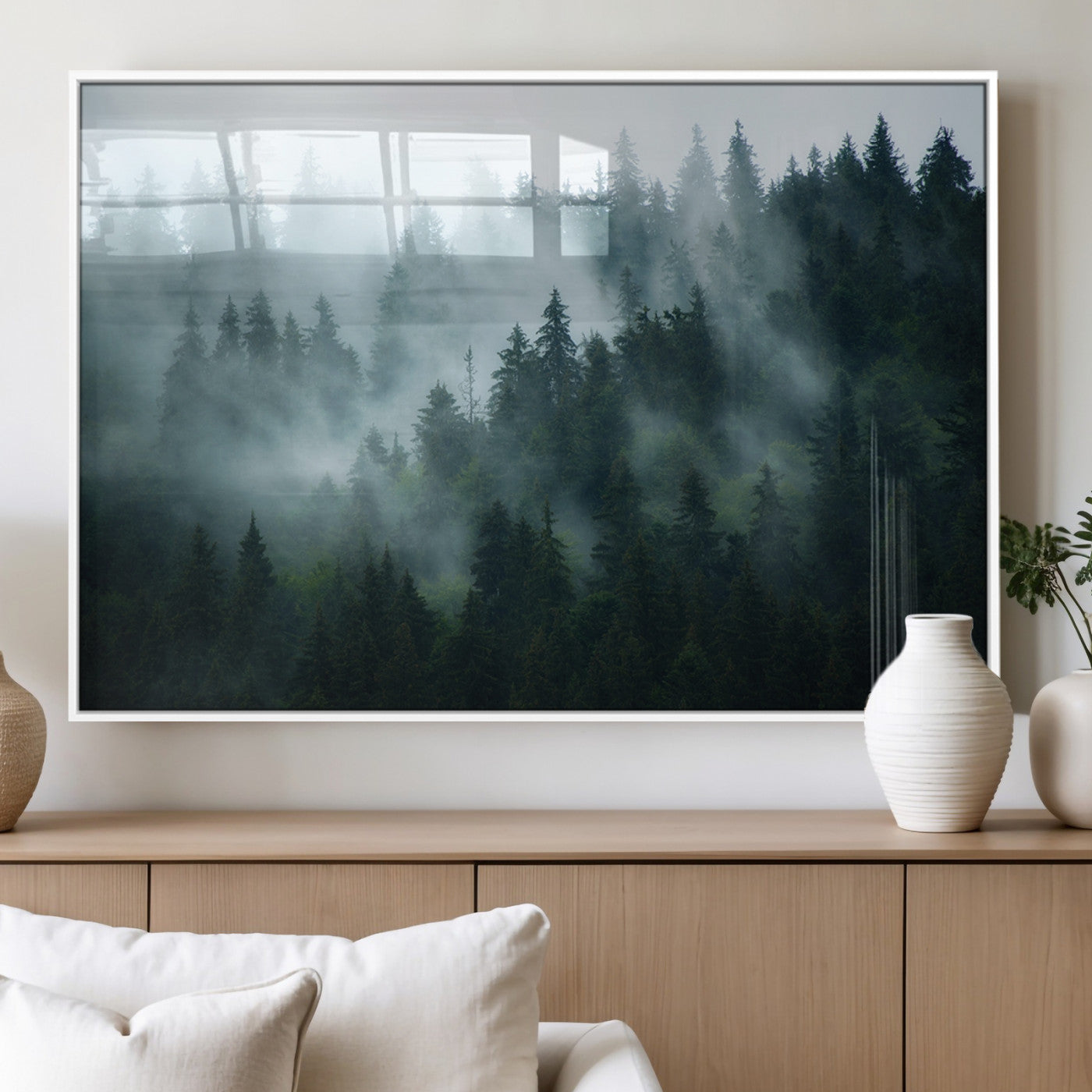 MGV-FP-60X30-3P - Foggy Forest 3-Panel Canvas Wall Art | Large Giclée Nature Scene Print for Living Room, Office, or