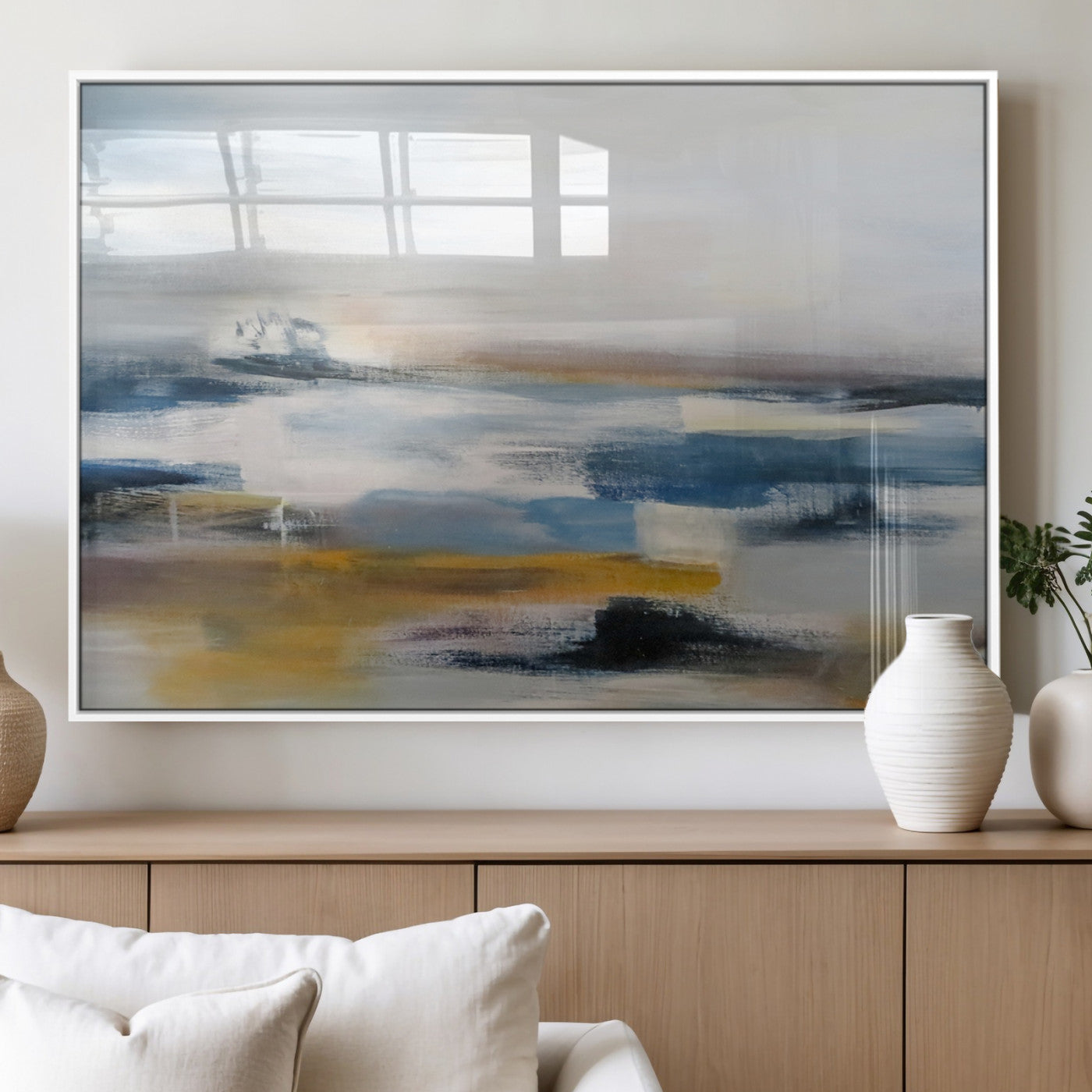 MGV-FP-60X30-3P - Abstract Landscape Wall Art Canvas | 3 Panel Modern Blue, Gold, and White Canvas Art for Living