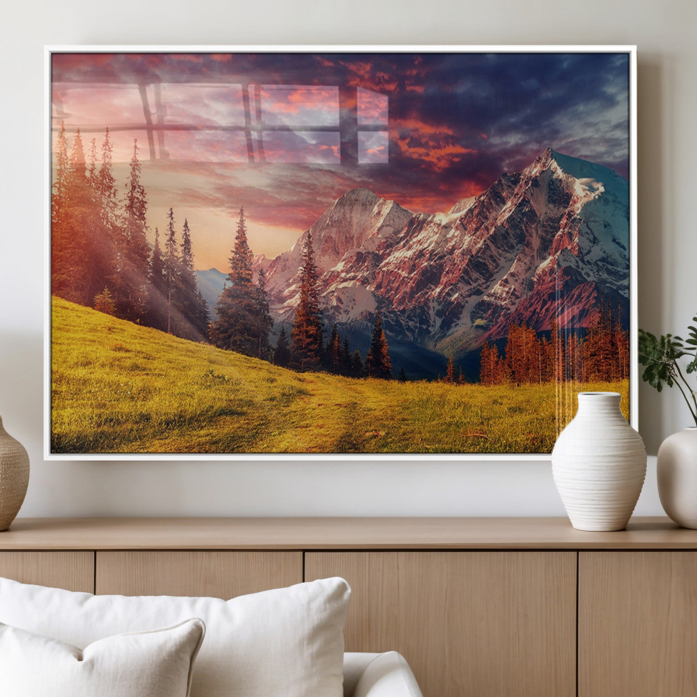 MGV-FP-60X30-3P - Mountain and Daylight Red Sunset Wall Art Canvas Print