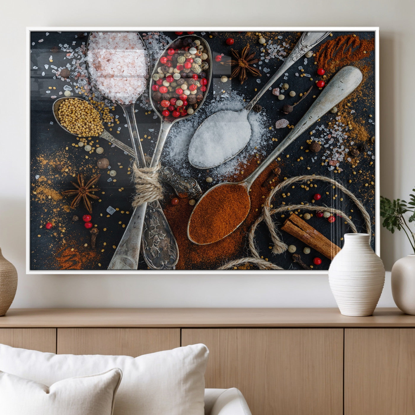 MGV-FP-60X30-3P - Spices and Seasonings Canvas Wall Art – Colorful Triptych Kitchen Decor – Culinary Art for Dining