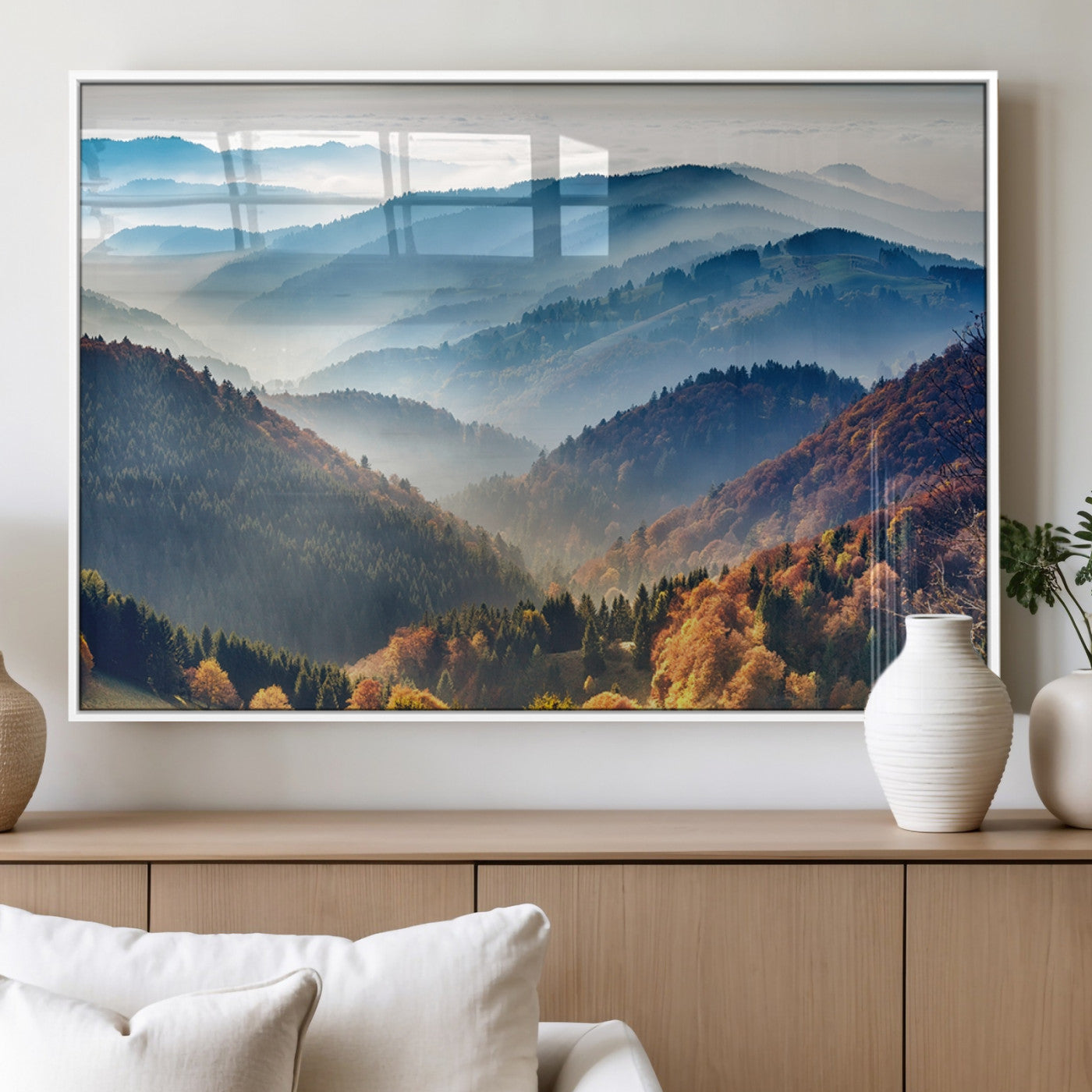 MGV-FP-60X30-3P - Misty Mountain Sunrise Triptych Canvas Print – Autumn Landscape Wall Art – Scenic Nature Decor –