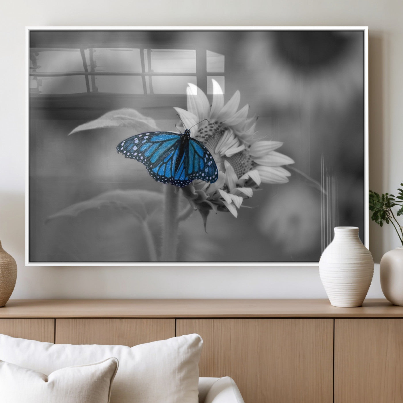 MGV-FP-60X30-3P - Blue Butterfly Black and White Canvas Wall Art