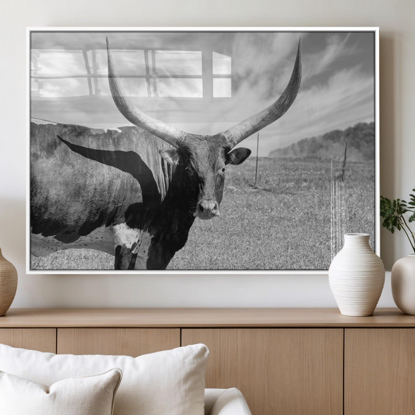 MGV-FP-60X30-3P - Cattle Wall Art Longhorn Cow Canvas Print