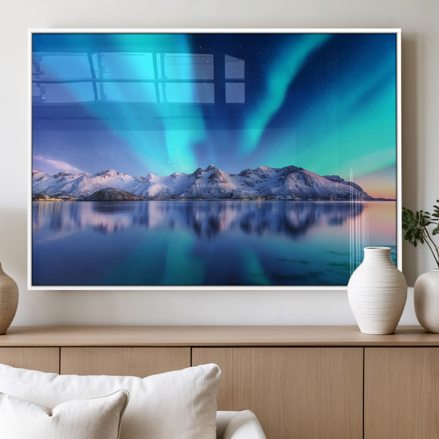 MGV-FP-60X30-3P - Northern Lights above Mountain Wall Art, Northern Lights Wall Art Canvas Print