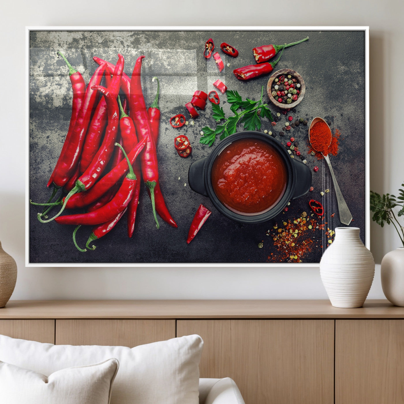 MGV-FP-60X30-3P - Red Pepper Kitchen and Restaurant Wall Wall Art, Red Pepper Kitchen Wall Decor Canvas Print
