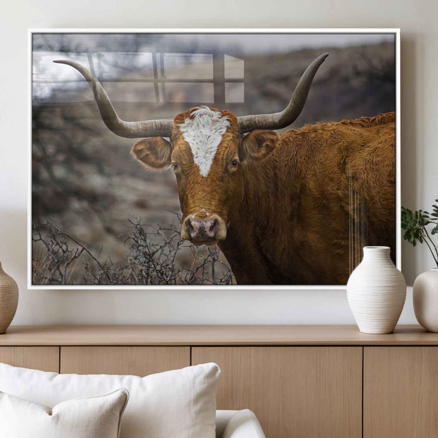 MGV-FP-60X30-3P - Framed Big Cow Animal Wall Art Canvas Print