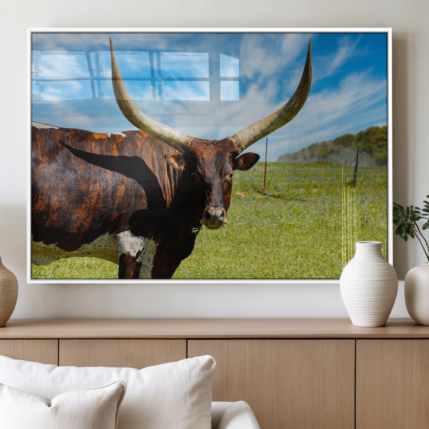 MGV-FP-60X30-3P - Longhorn and Cow Wall Art, Country Cow Wall Decor Canvas Print