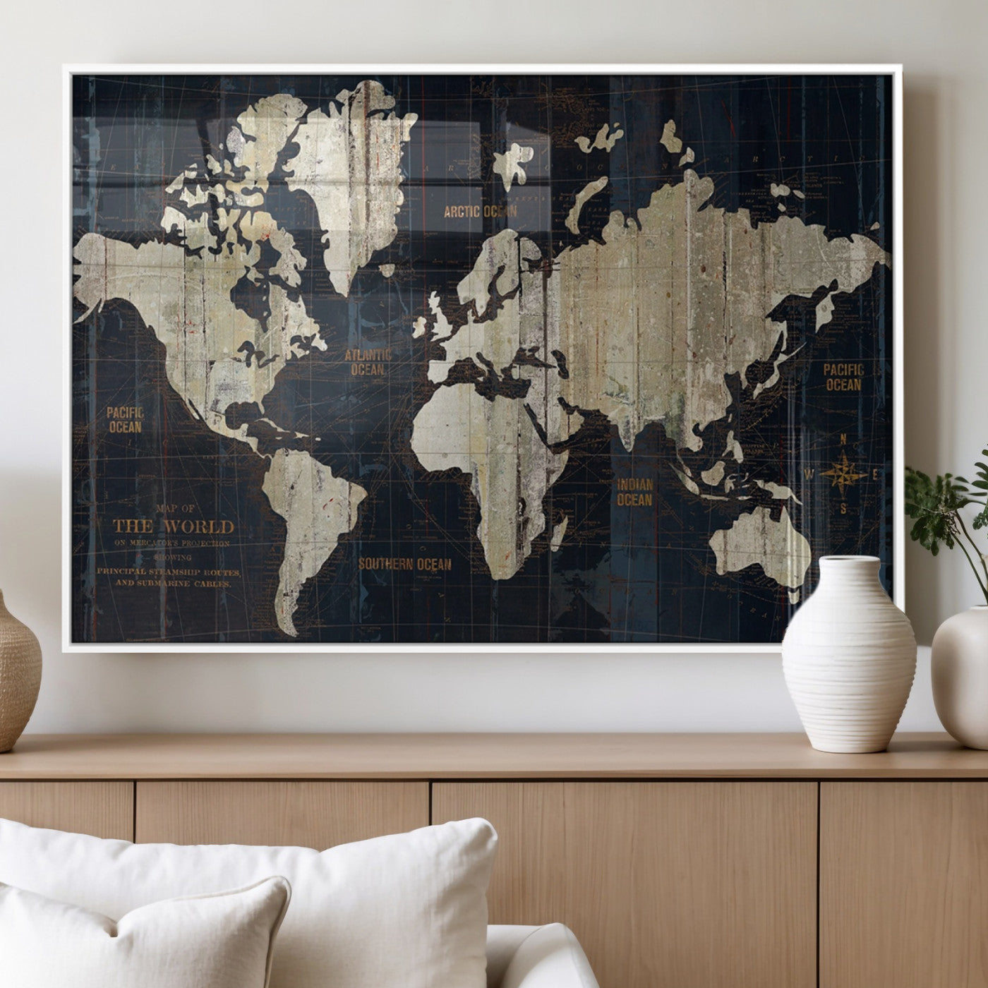 MGV-FP-60X30-3P - Push Pin World Map Canvas Print – Framed Wall Art for Couples to Track Their Travels – Anniversary