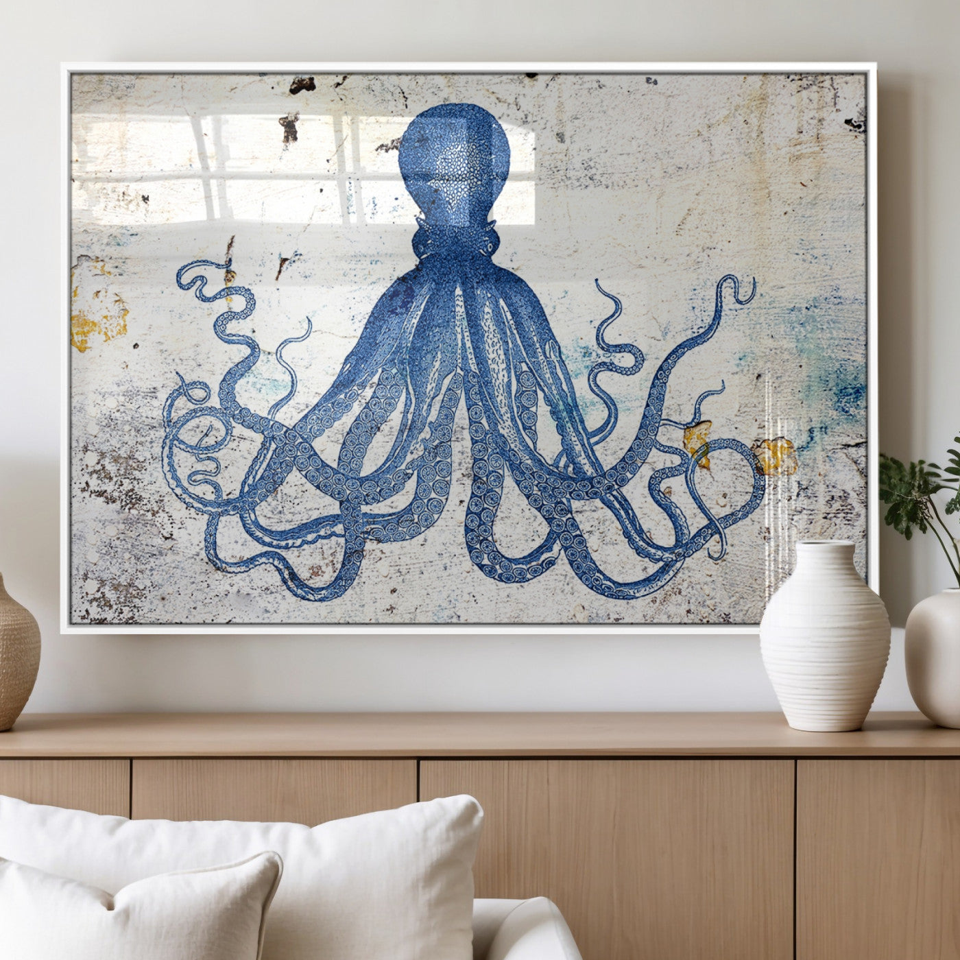 MGV-FP-60X30-3P - Octopus Canvas Wall Art | Coastal Marine Life Artwork for Living Room, Bedroom, or Office |