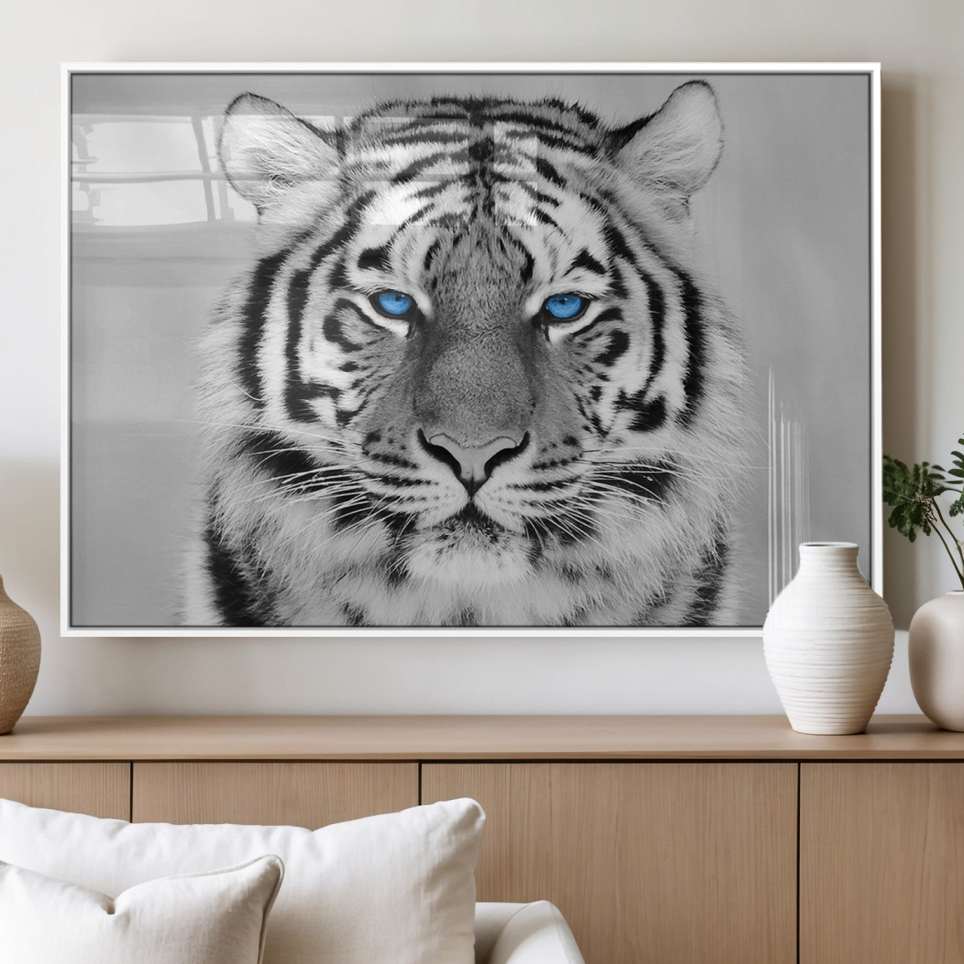 MGV-FP-60X30-3P - Black and White Tiger Wall Art Animal Canvas Print