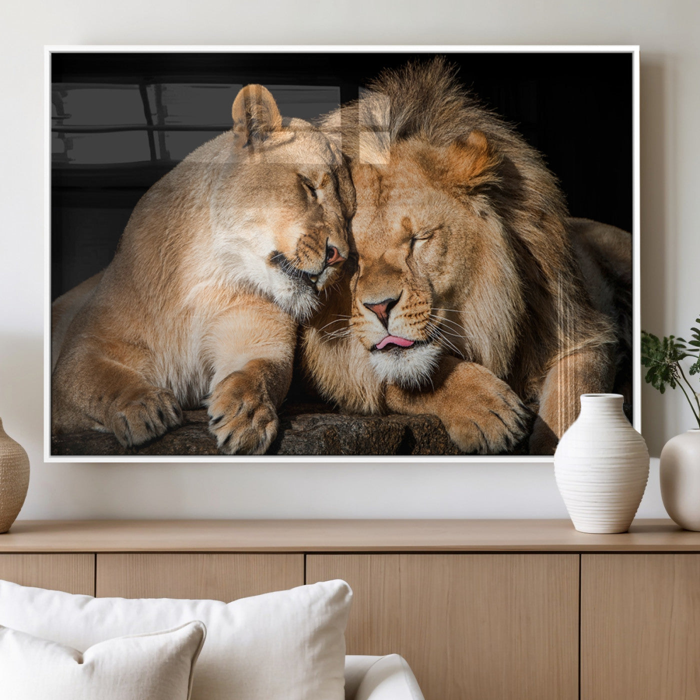 MGV-FP-60X30-3P - Lion and Lioness Wall Art Print Canvas | 3-Panel African Wildlife Canvas Print | Animal-Themed Art