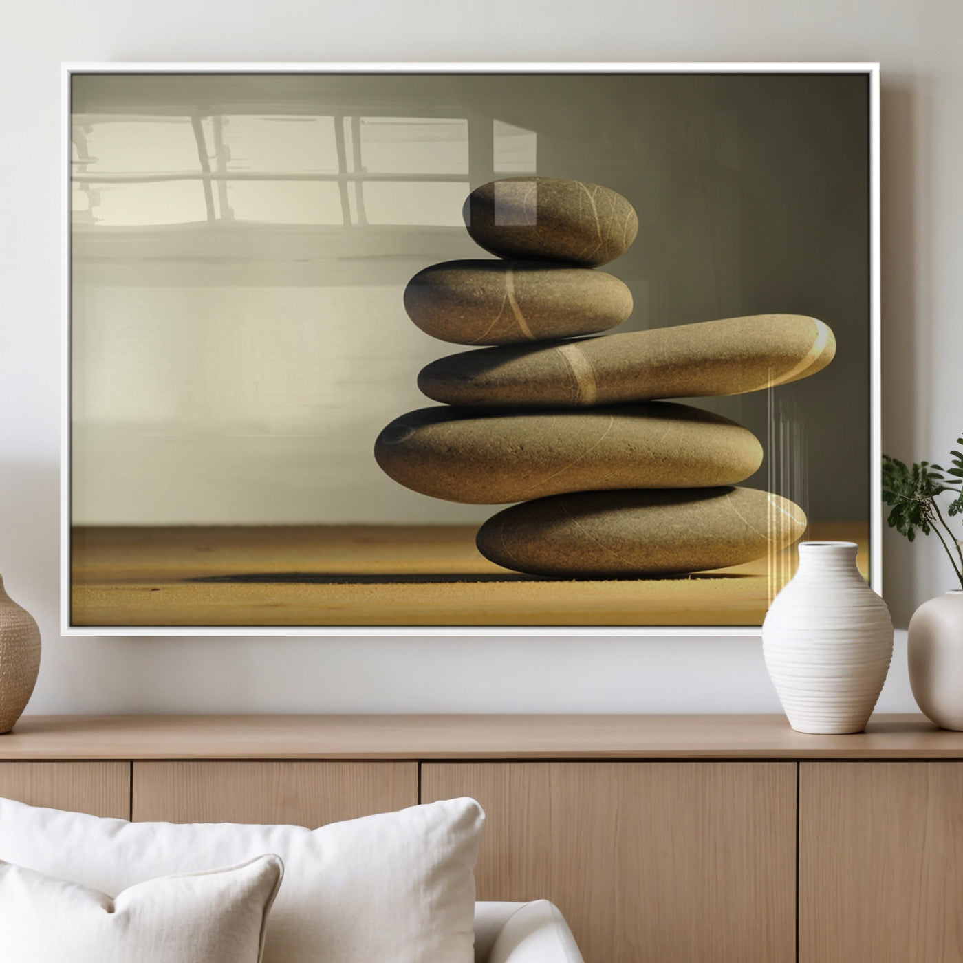 90045-MGV-FP-60X30-3P_White-Fluvial Zen Stones Canvas Wall Art Print