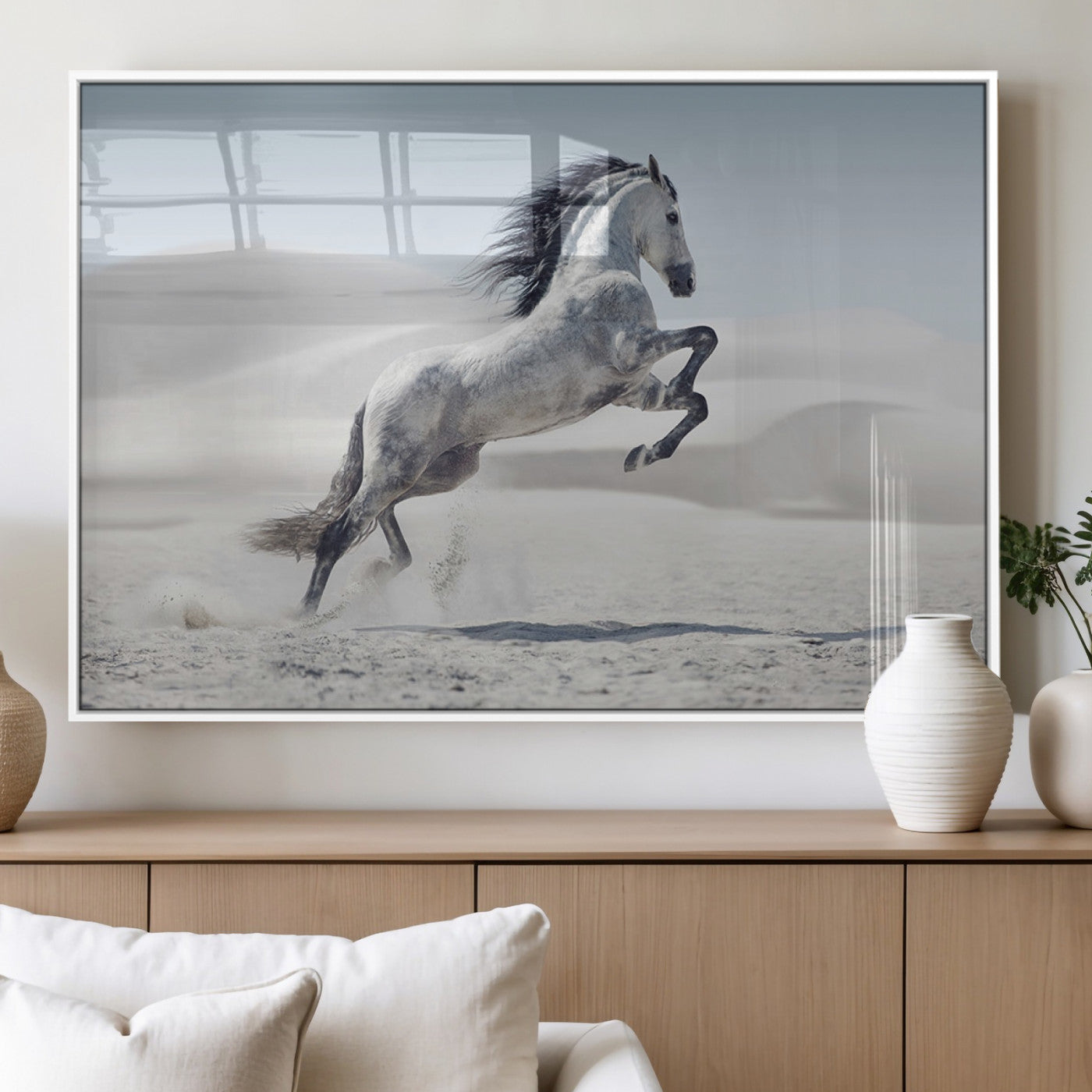 MGV-FP-36X24-3P - Prancing Horse on Dessert Large Wall Art Animal Canvas Print
