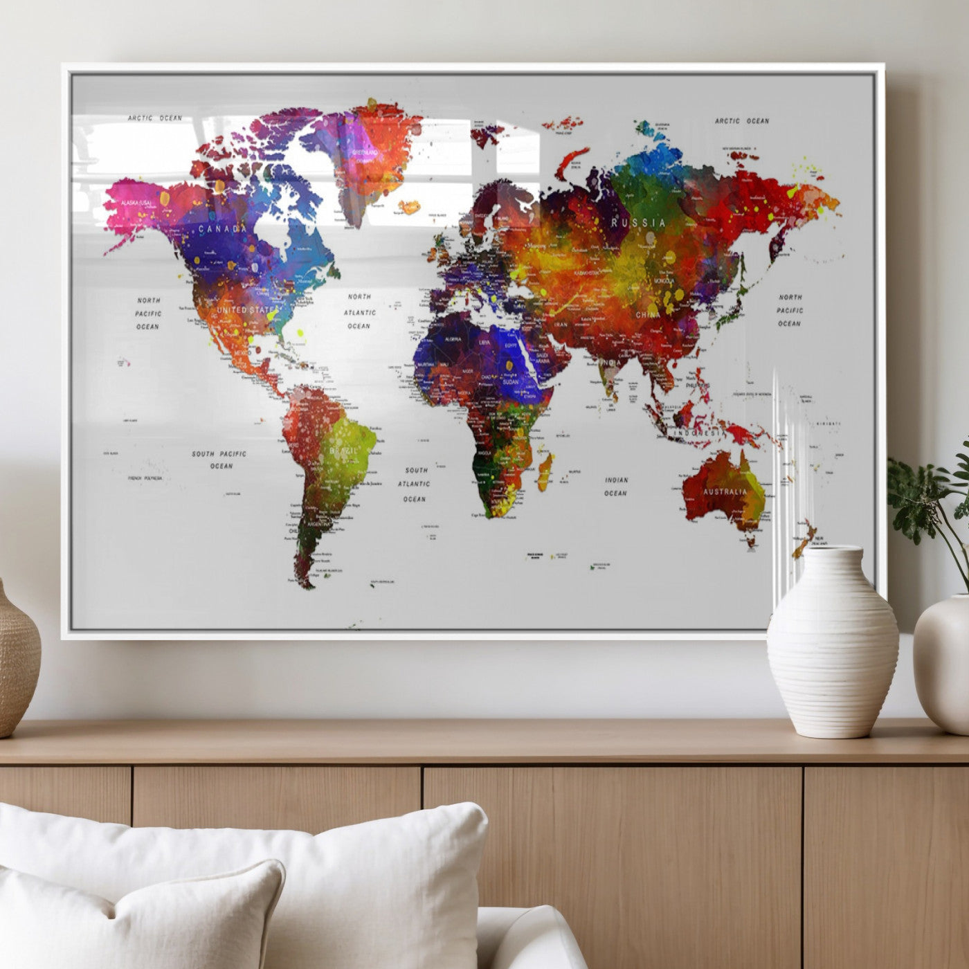 MGV-FP-36X24-3P - Push Pin World Map Canvas Print – Framed Wall Art for Couples to Track Their Travels – Anniversary