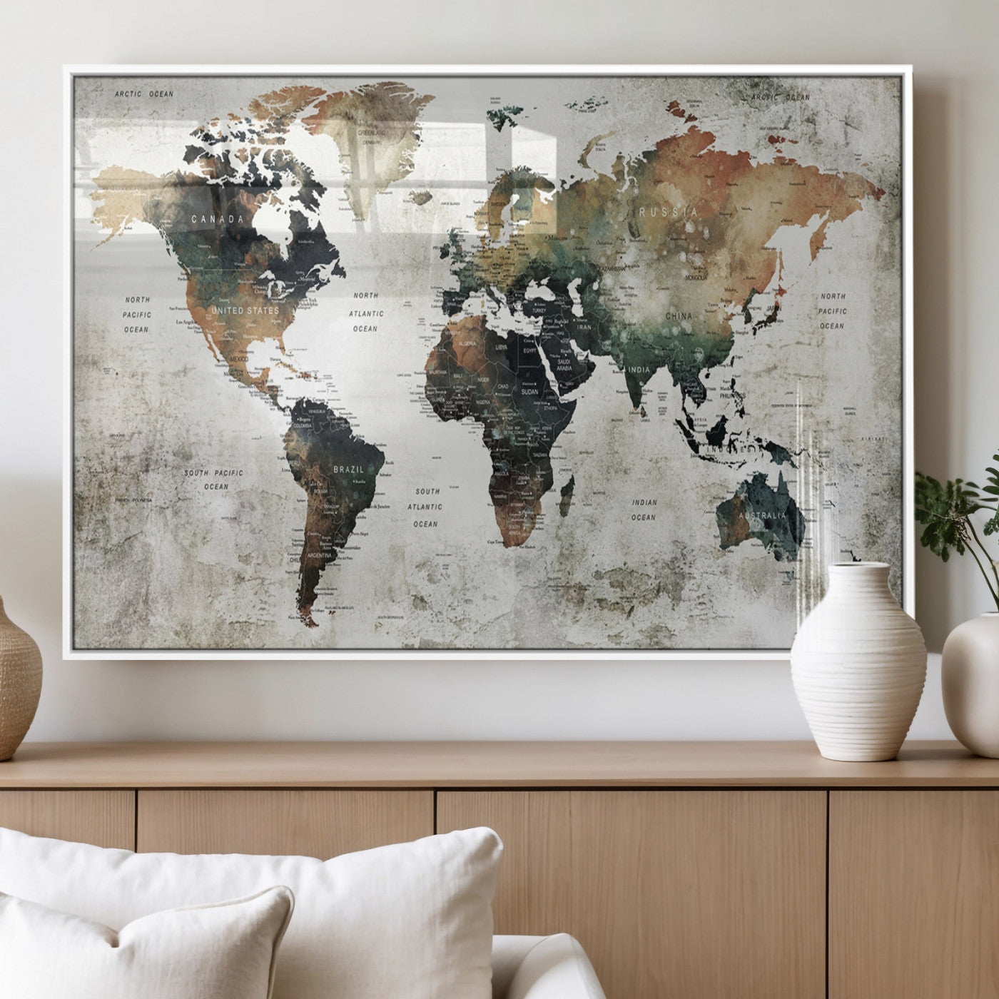 MGV-FP-36X24-3P - Push Pin World Map Canvas Print – Framed Wall Art for Couples to Track Their Travels – Anniversary