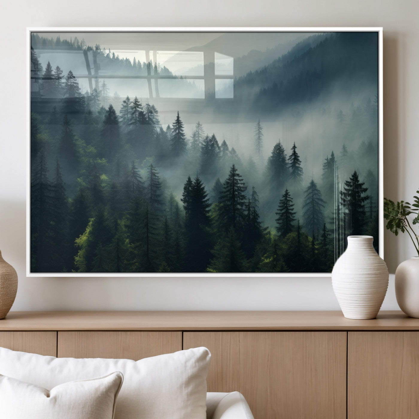 MGV-FP-36X24-3P - Captivating Misty Forest Wall Art Premium Canvas Print a Foggy and Serene Atmosphere Art