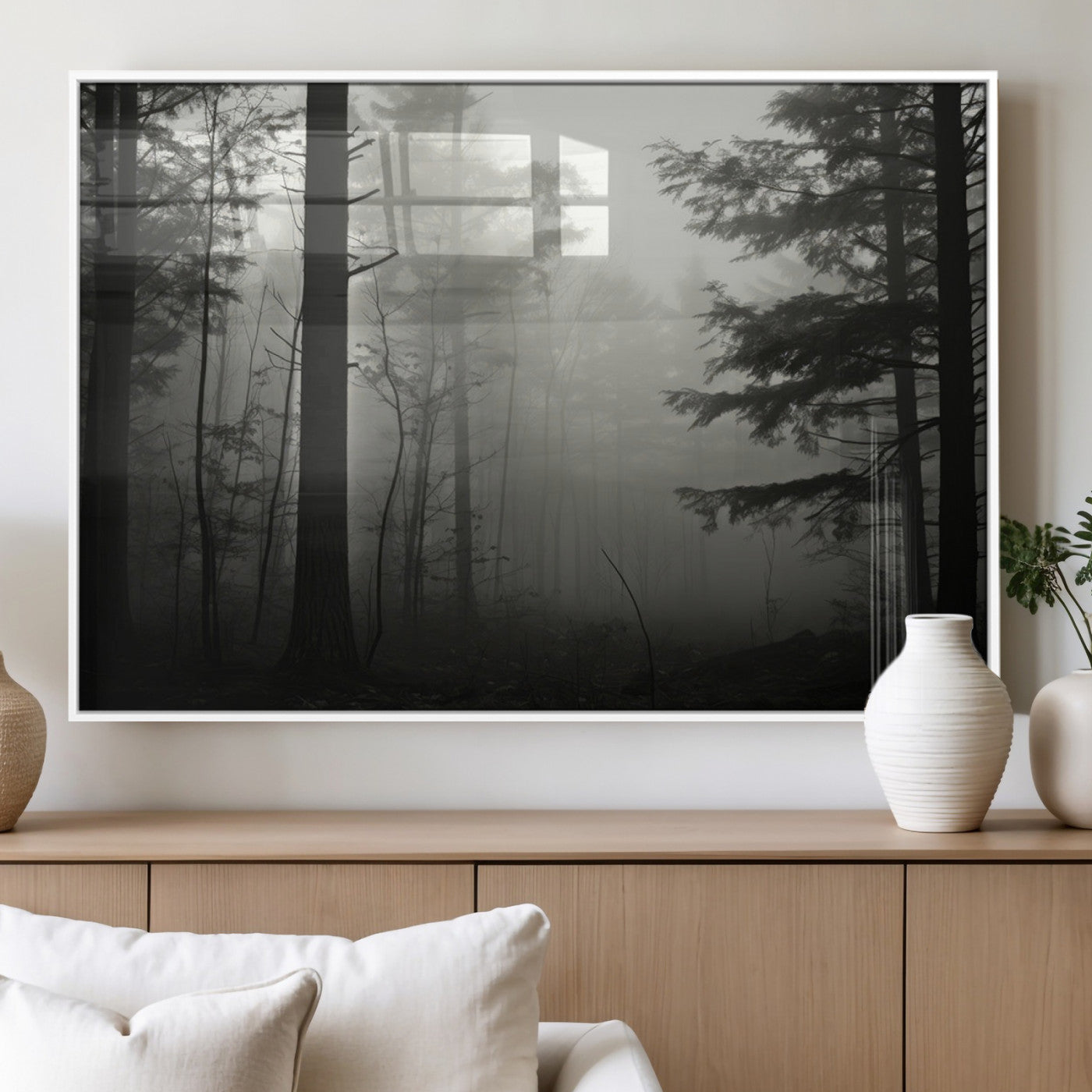 MGV-FP-60X30-3P - Misty Forest Wall Art Premium Canvas Print a Foggy and Serene Atmosphere - Nature Wall Art