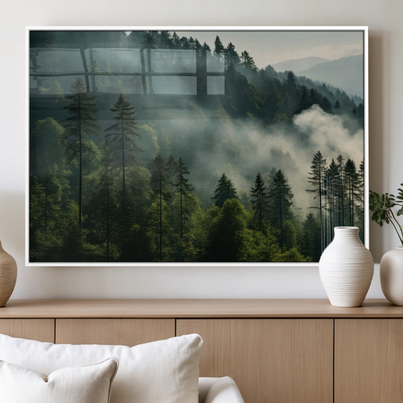 MGV-FP-60X30-3P - Misty Forest Wall Art Premium Canvas Print a Foggy and Serene Atmosphere