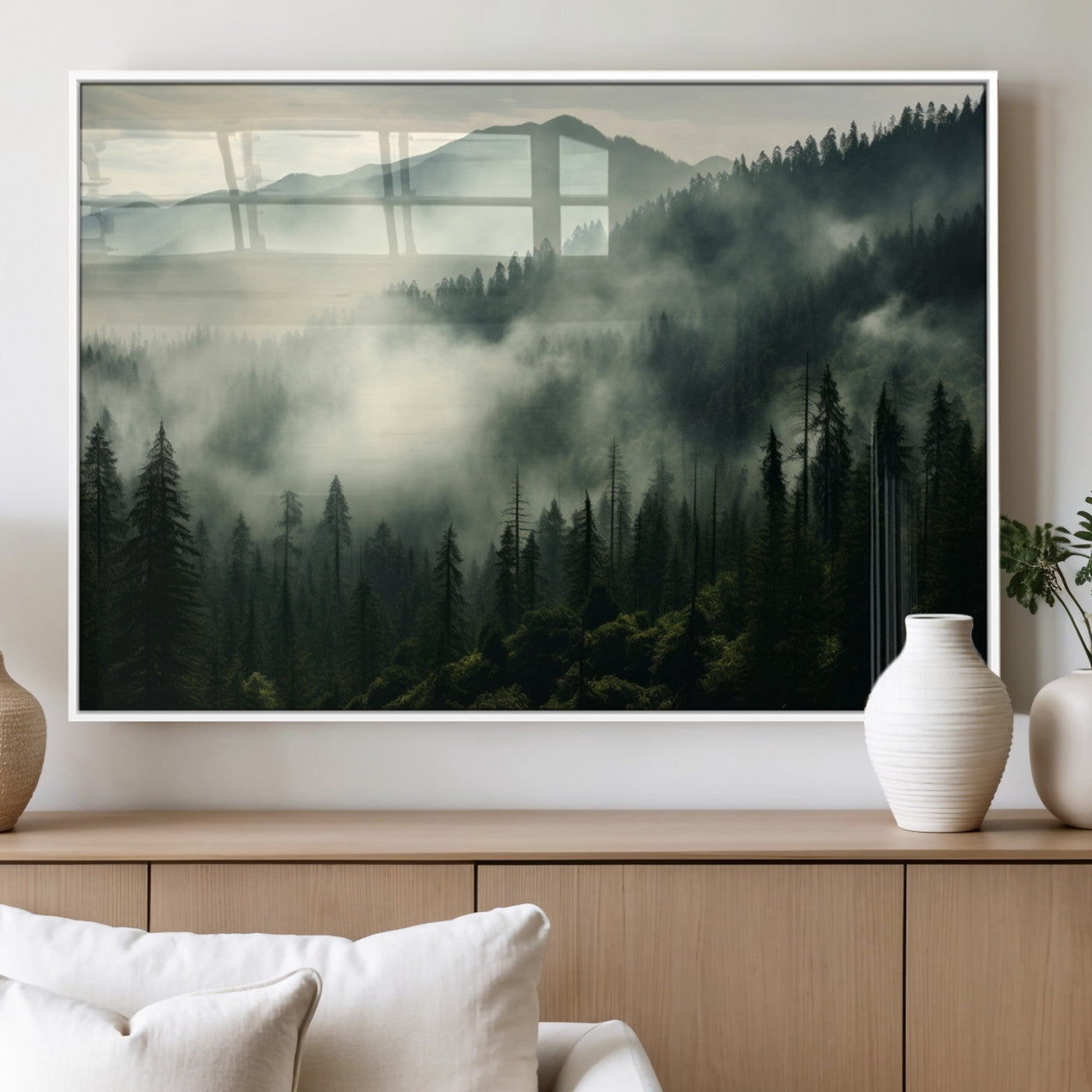 MGV-FP-60X30-3P - Captivating Misty Forest Wall Art Premium Canvas Print a Foggy and Serene Atmosphere