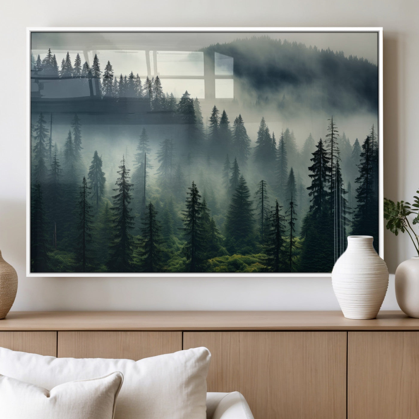 MGV-FP-60X30-3P - Captivating Misty Forest Wall Art Premium Canvas Print a Foggy and Serene Atmosphere
