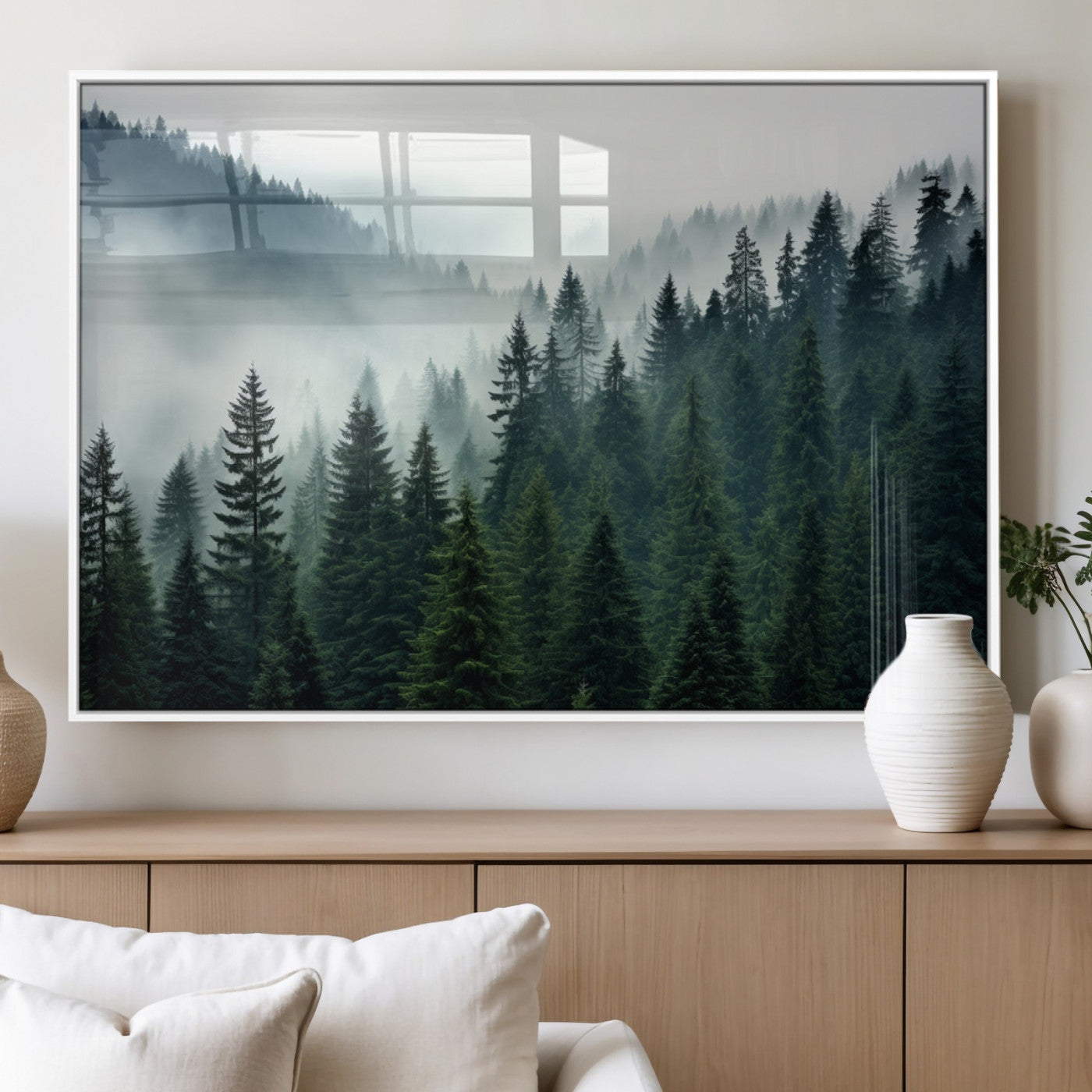 MGV-FP-60X30-3P - Captivating Misty Forest Wall Art Premium Canvas Print, Foggy and Serene Atmosphere Canvas Print
