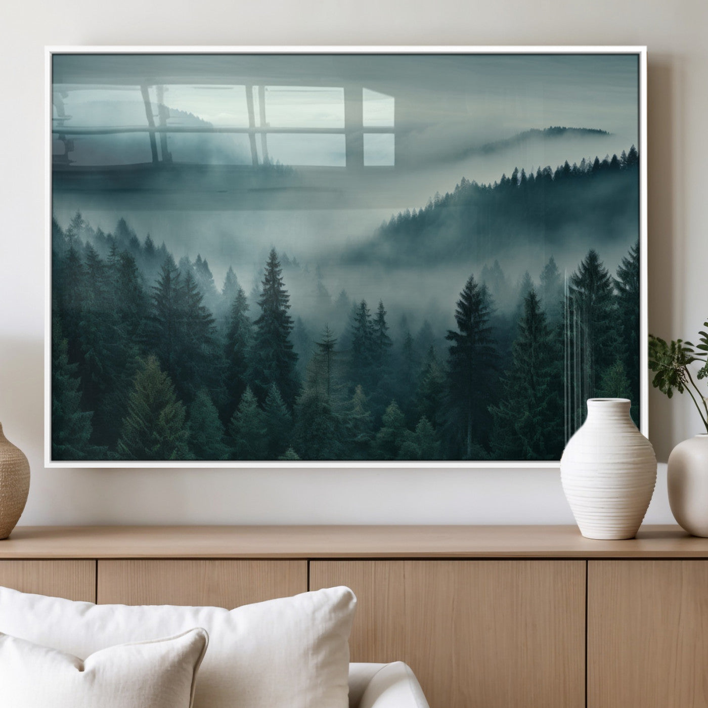 MGV-FP-60X30-3P - Captivating Misty Foggy Forest Wall Art Premium Canvas Print