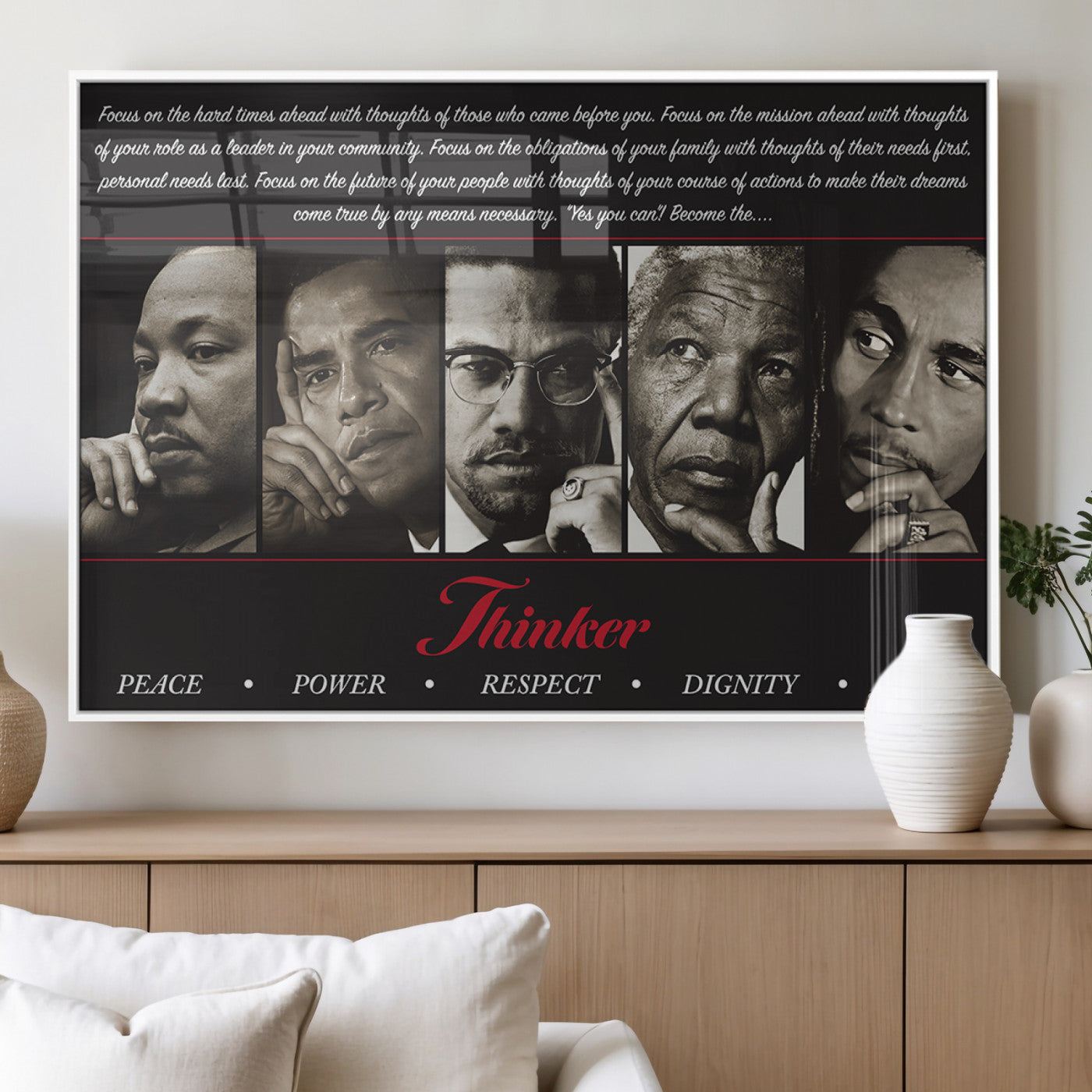 MGV-FP-36X24-3P - Thinkers of Wall Art Canvas Print - Inspirational Wall Art Featuring Icons of Peace, Power, and