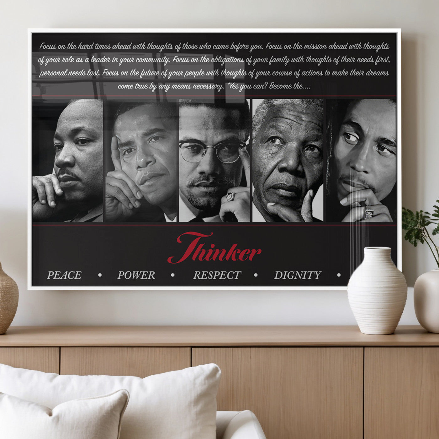 MGV-FP-36X24-3P - Thinker Peace Power Respect Dignity Wall Art | Thinkers of Changel Wall Art Featuring Icons of