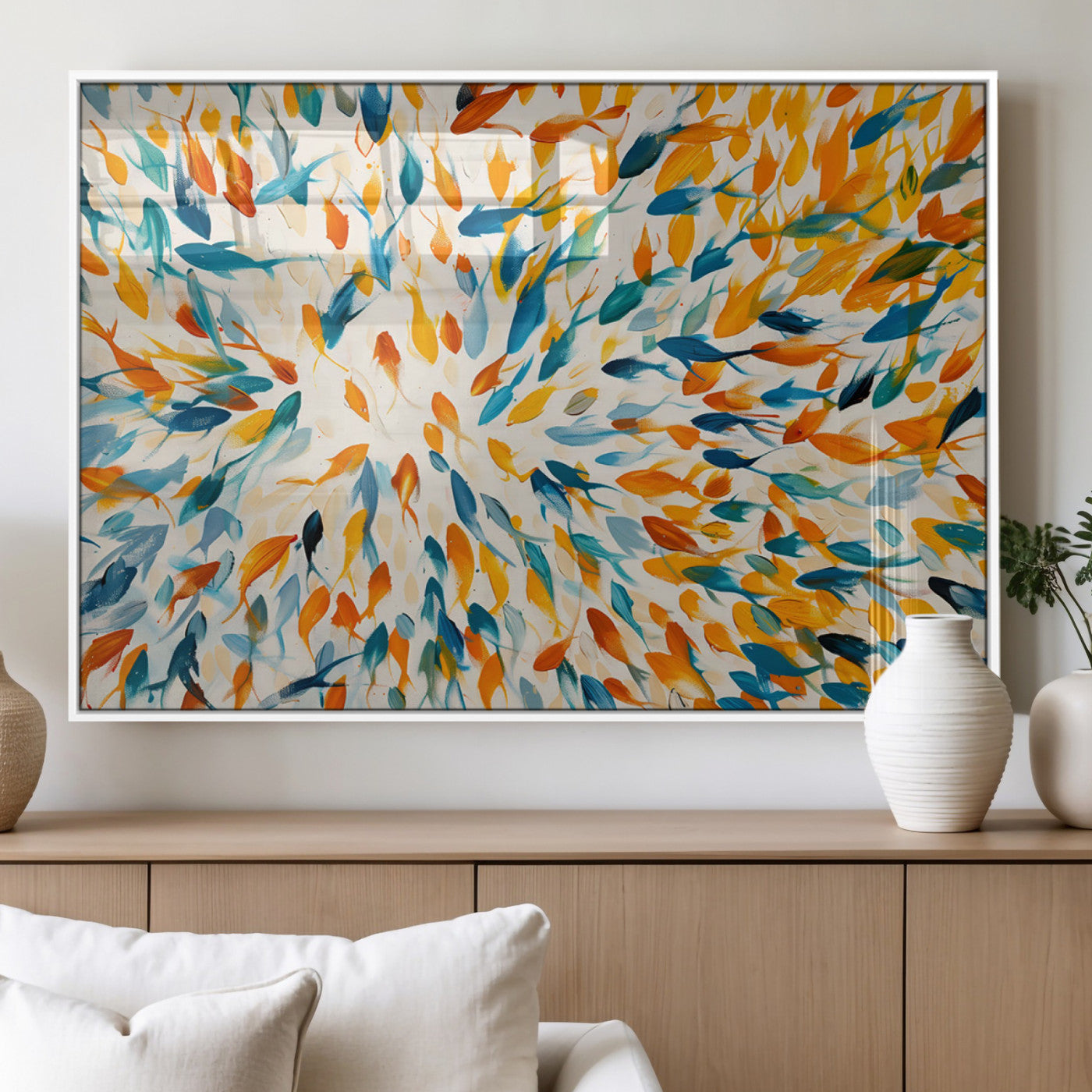 59969-MGV-FP-36X24-3P_White-Colorful Fish Wall Art Print – Abstract Ocean-Inspired Wall Art for Modern Spaces | Framed Canvas,