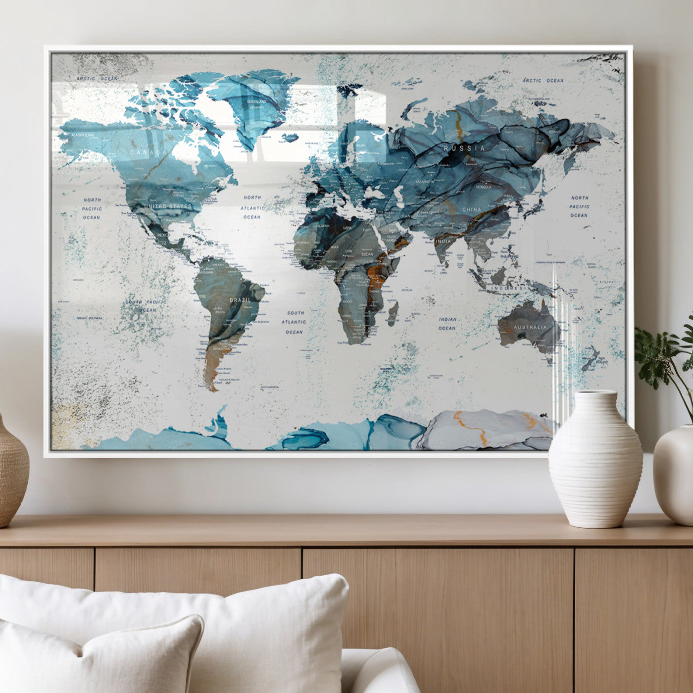 MGV-FP-36X24-3P - Push Pin World Map Canvas Print – Framed Wall Art for Couples to Track Their Travels – Anniversary