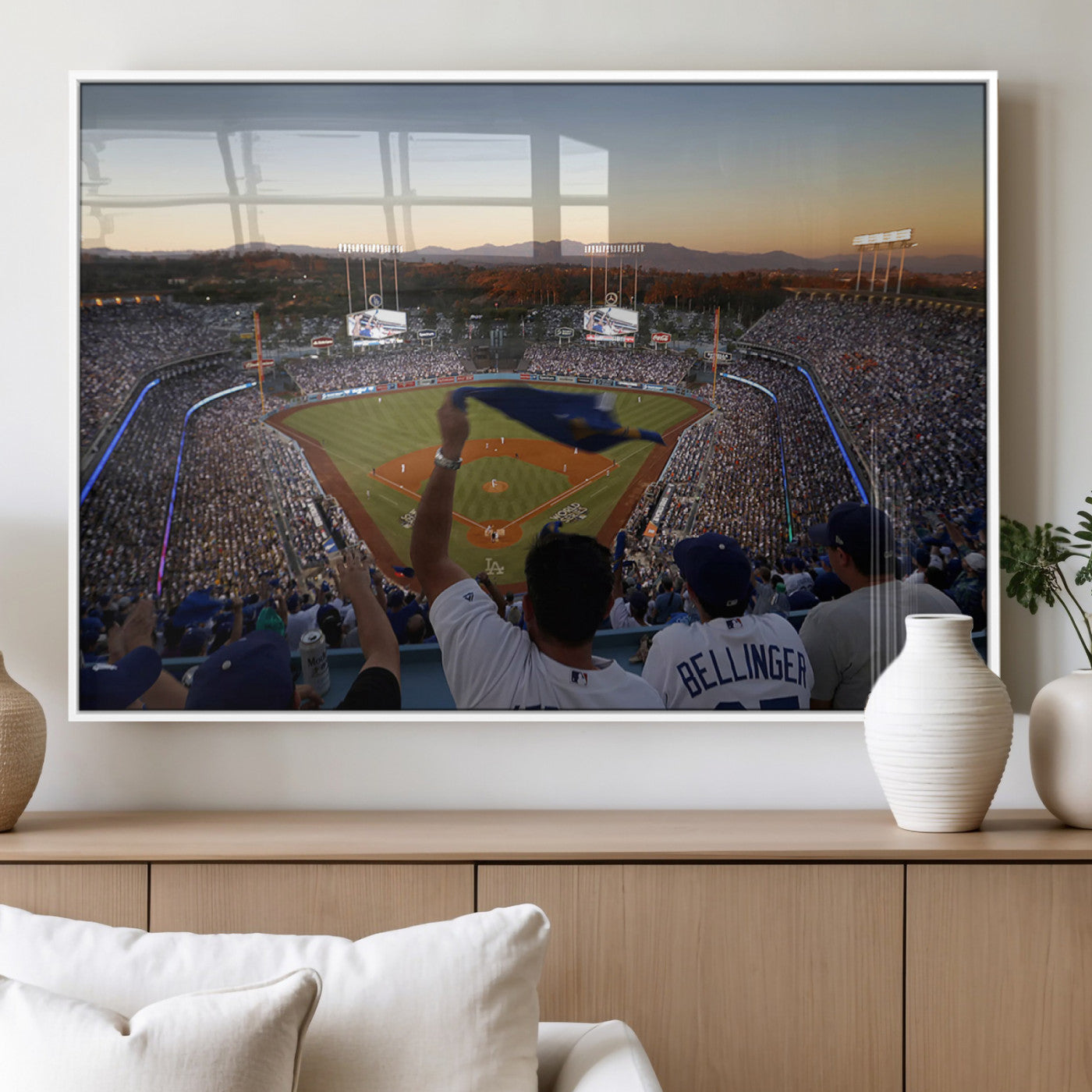 MGV-FP-60X30-3P - Dodger Stadium Sunset Game Triple Canvas Wall Art - Los Angeles Dodgers MLB Match