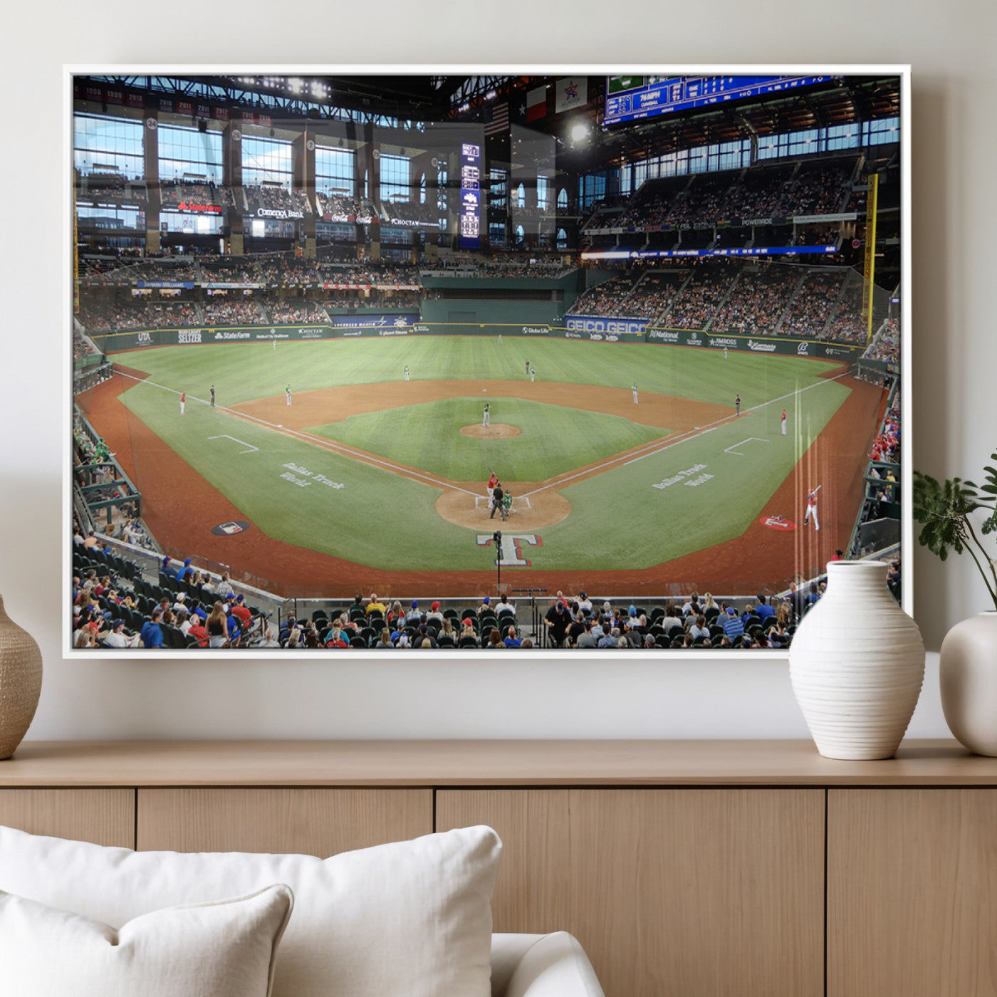MGV-FP-60X30-3P - Texas Rangers Baseball Team Print - Arlington Globe Life Field Stadium Canvas Print Wall Art