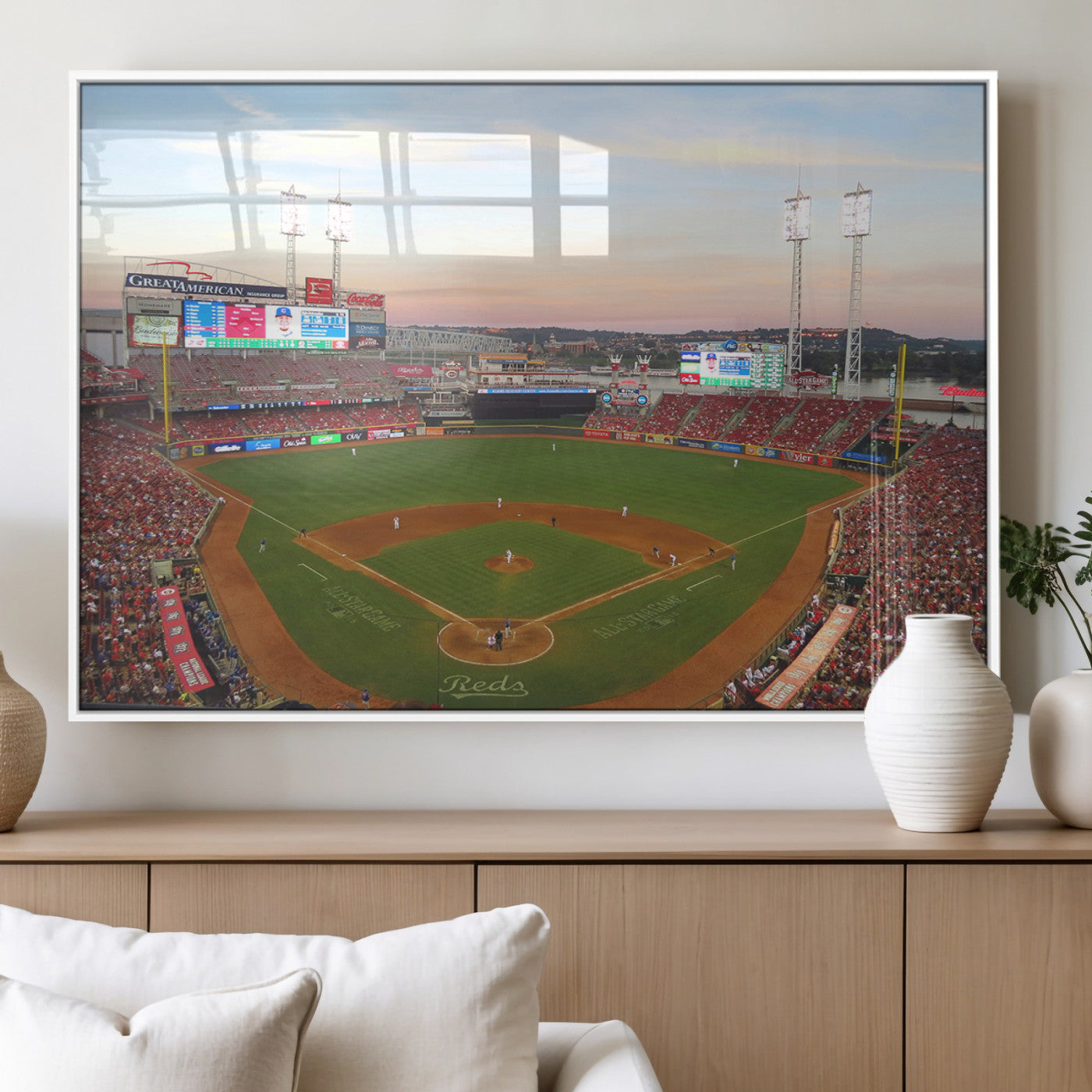 MGV-FP-60X30-3P - Cincinnati Reds Baseball Print Canvas- Cincinnati Great American Ball Park Stadium Wall Art Canvas