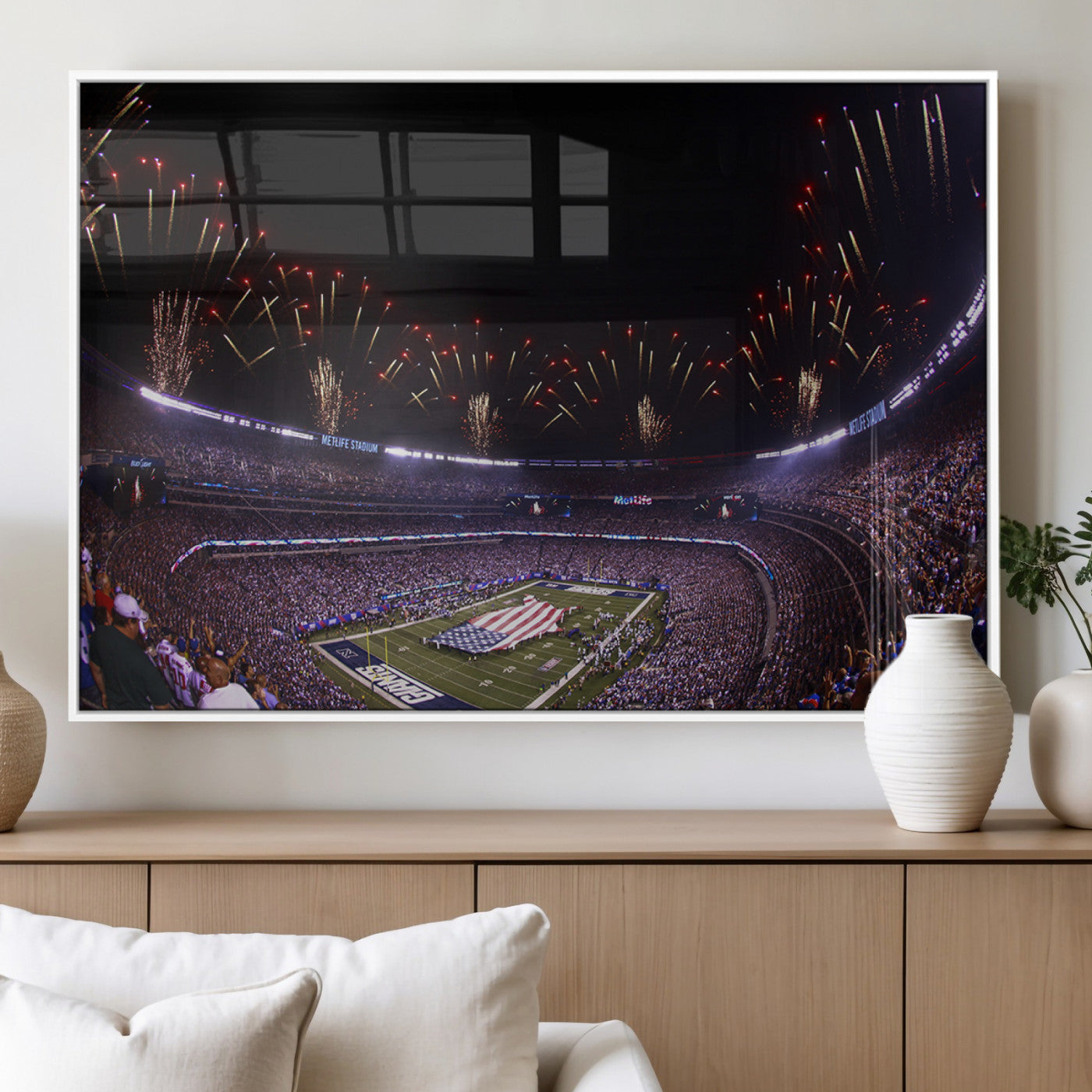 MGV-FP-60X30-3P - New York Giants Football Team Print - East Rutherford MetLife Stadium Wall Art Canvas Print