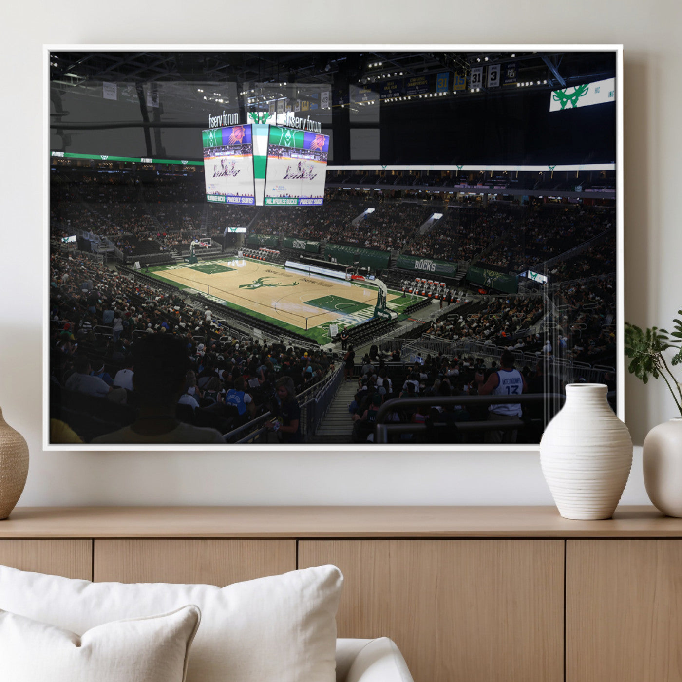 MGV-FP-60X30-3P - Milwaukee Bucks Basketball Print - Fiserv Forum Stadium Wall Art Canvas Print