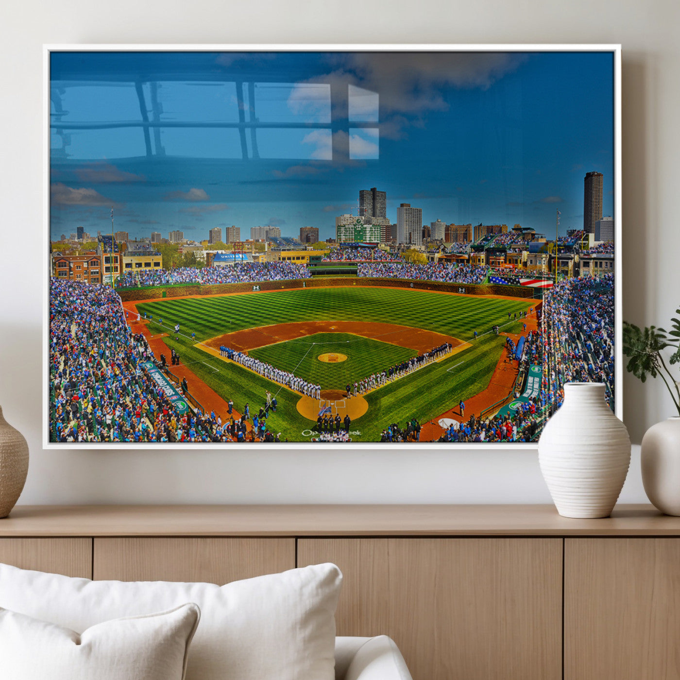 MGV-FP-60X30-3P - Wrigley Field Chicago Cubs Canvas Wall Art - Iconic Baseball Stadium Print for Sports Lovers - Ready