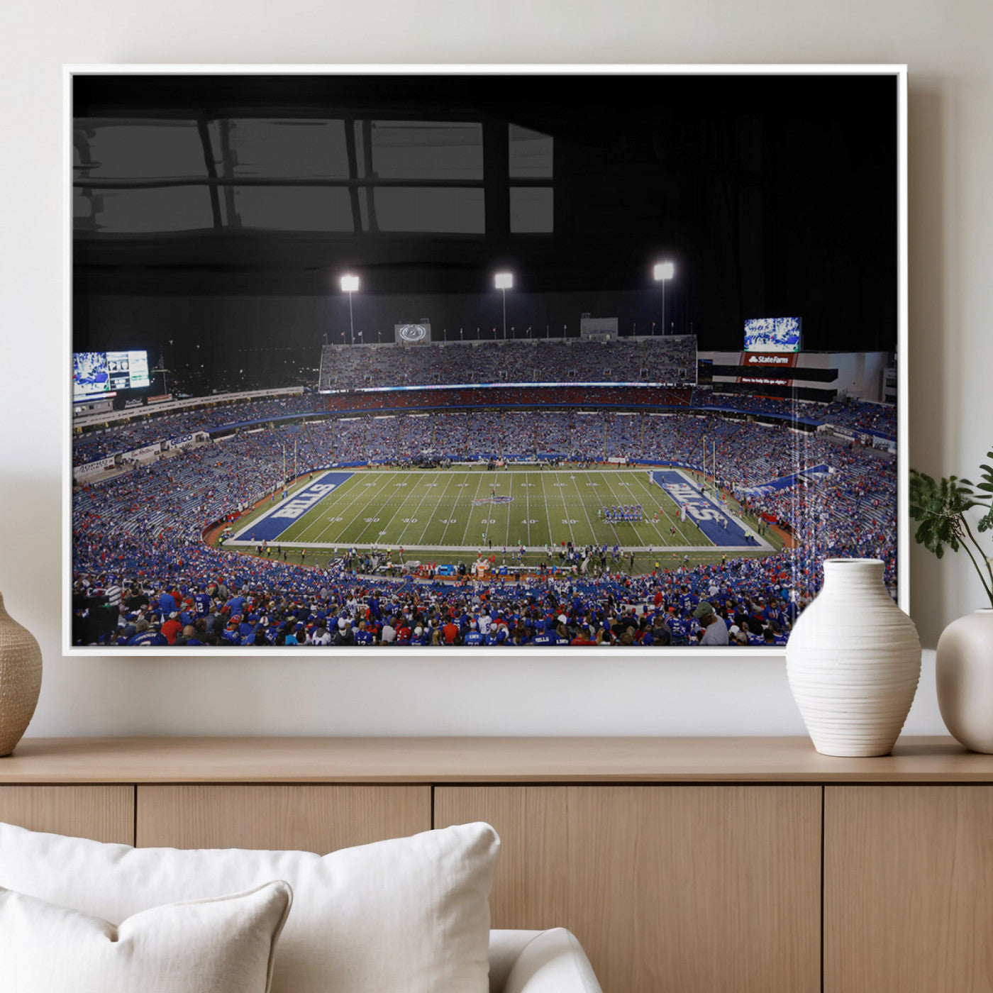 MGV-FP-60X30-3P - Buffalo Bills Wall Art - Buffalo Bills Stadium Canvas Print, Perfect Sports Decor for Living Rooms,