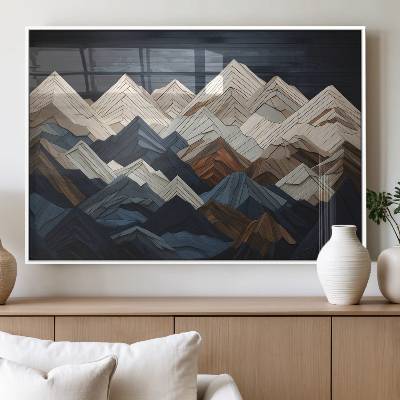 12896-MGV-CV-36X24 - Wood Mountain Range Wall Art - Ready to Hang 3-Piece Set for Modern Rustic Decor, Abstract Wooden