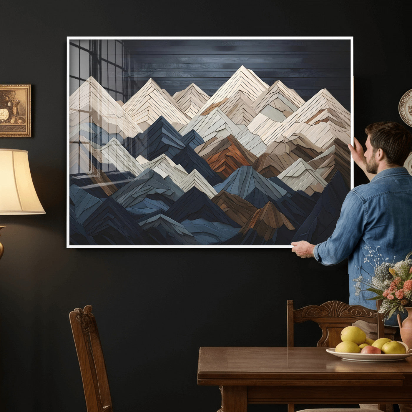12896-MGV-CV-36X24 - Wood Mountain Wall Art | Mountain Canvas Print Wood Decor | Ready to Hang for Cabin Decor