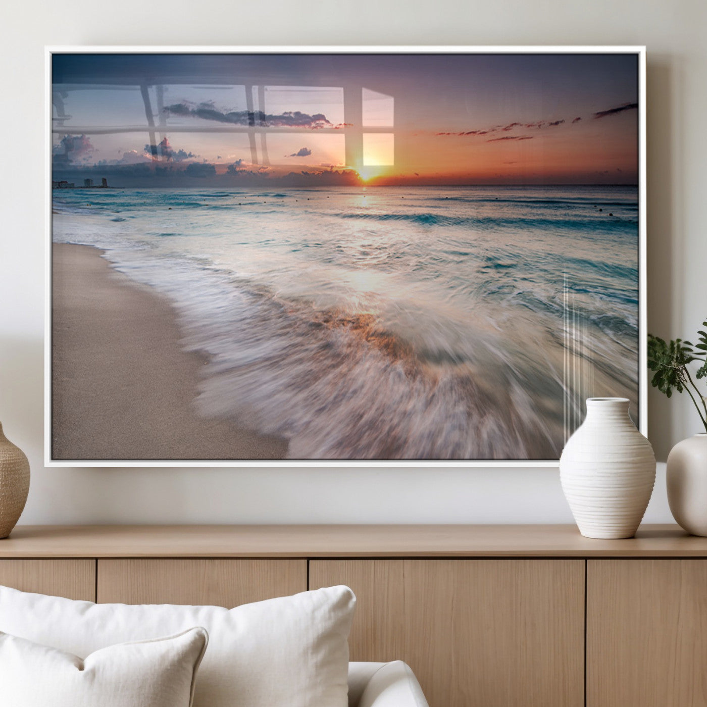MGV-FP-60X30-3P - Sunset Beach Wall Art – Soothing Coastal Landscape, Ready to Hang for Tranquil Home Decor