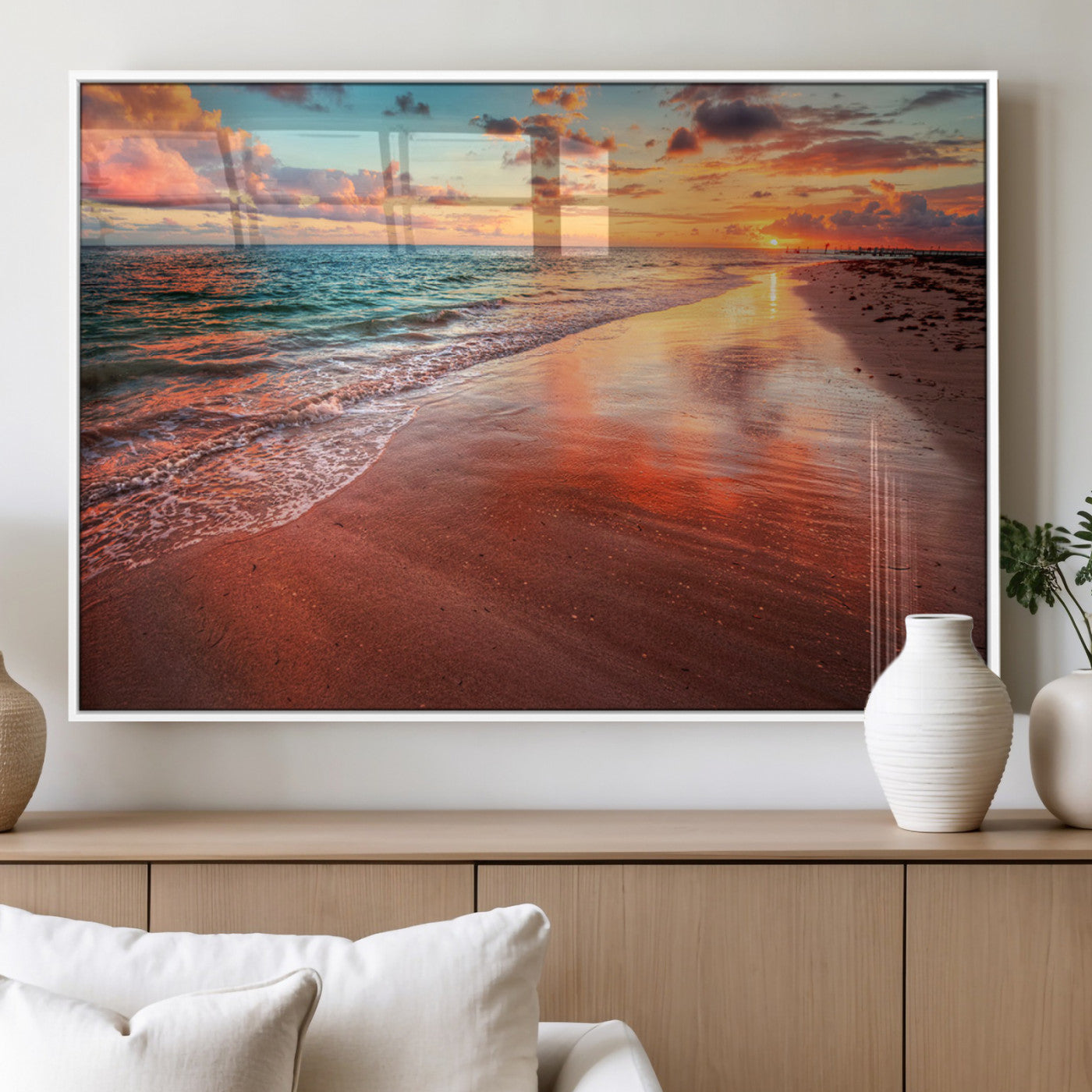 MGV-FP-60X30-3P - Sunset Beach Wall Art | Ocean Canvas Print | Coastal Wall Art | Tranquil Sunset Canvas Print