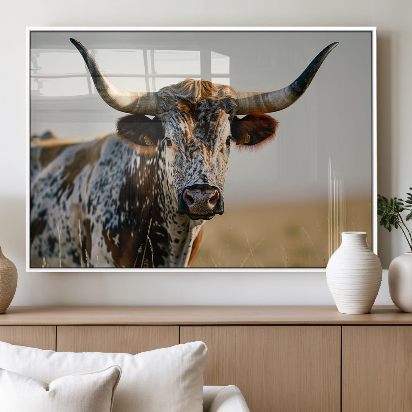 MGV-FP-60X30-3P - Texas Bull Longhorn Wall Art Canvas Print for Farm House Wall Decor, Farmhouse Wall Art Print