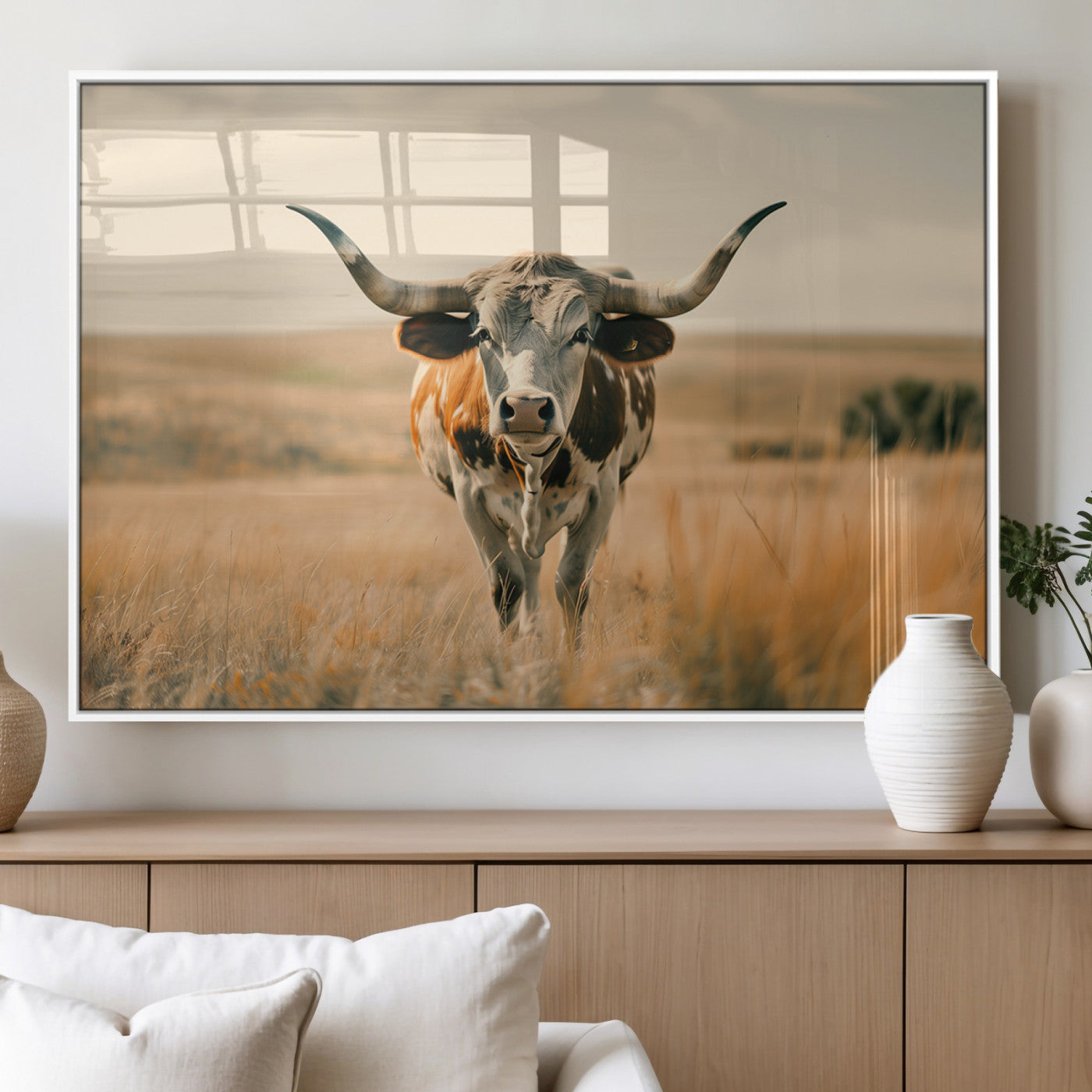 MGV-FP-60X30-3P - Texas Cow Wall Art Canvas Print for Farm House Wall Decor, Farmhouse Wall Art Print