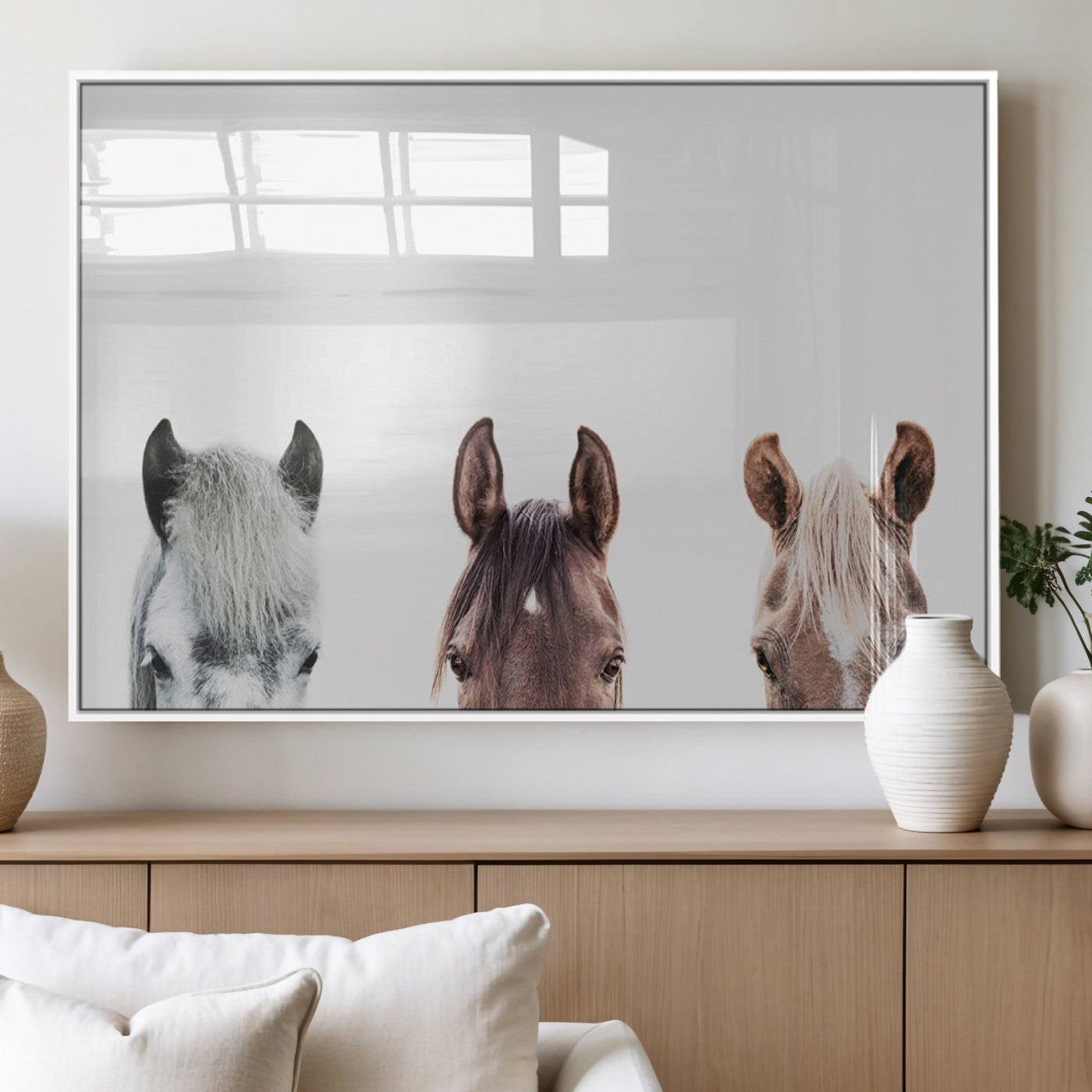 MGV-FP-36X24-3P - Horse Wall Art - Minimalist Horse Triptych Wall Art – Modern 3-Panel Giclée Canvas Featuring Horse