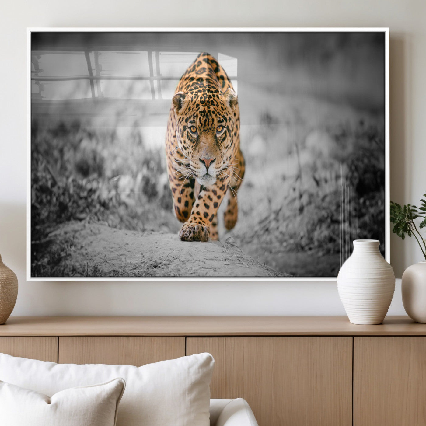 MGV-FP-60X30-3P - Jaguar Wall Art Canvas Print - Majestic Big Cat in Focused Pursuit - Ready to Hang