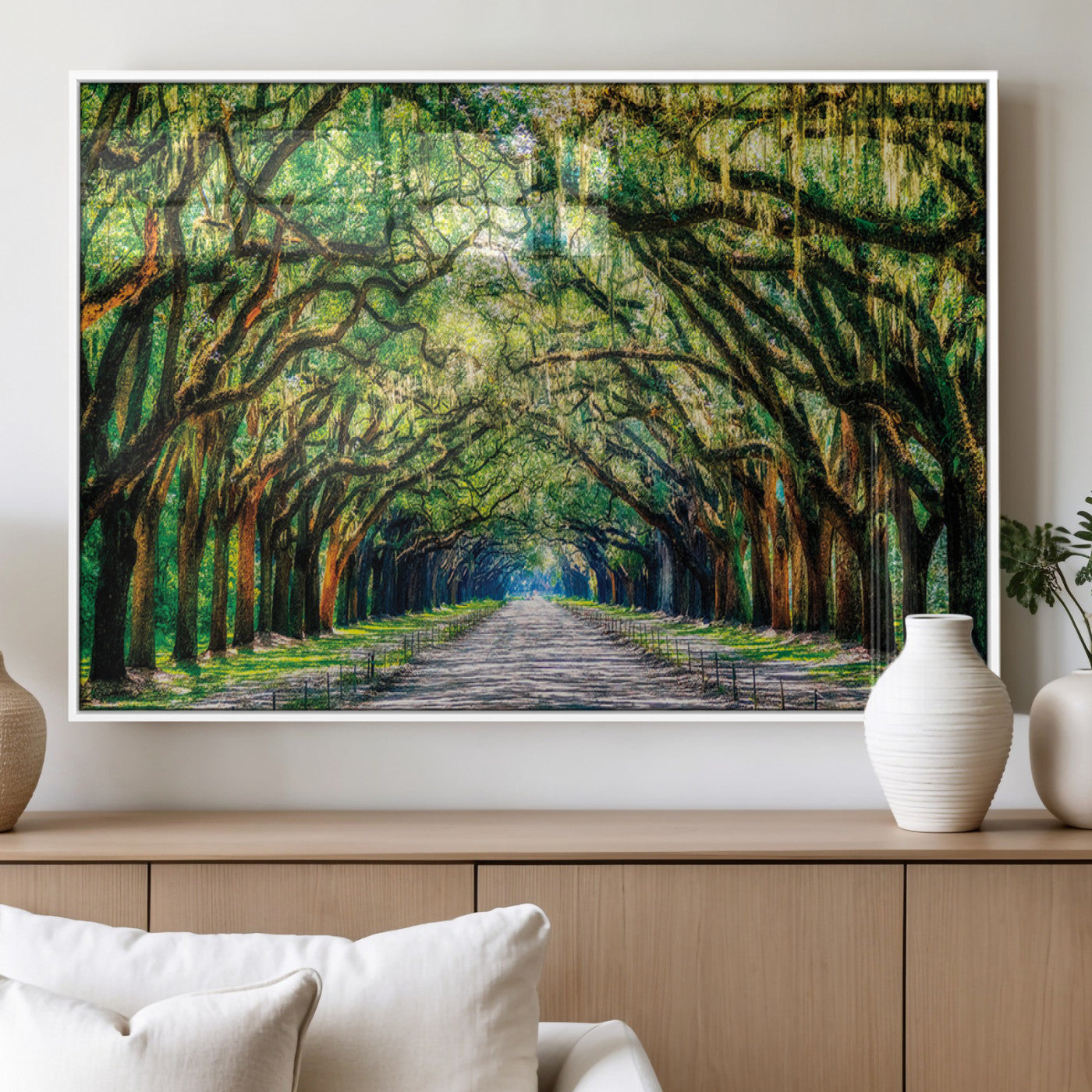 MGV-FP-60X30-3P - Serene Tree Tunnel Wall Art Canvas Print – Pathway Under Canopy of Lush Green Trees, Nature-Inspired