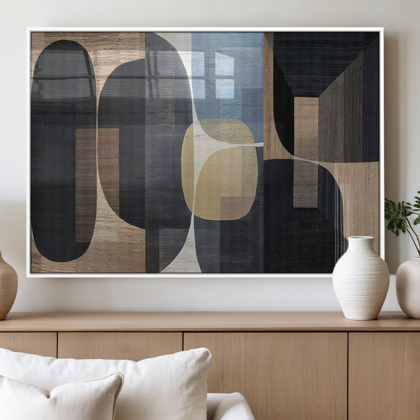 MGV-FP-60X30-3P - Minimalist Wabi Sabi Abstract Geometric Wall Art Canvas Print – Modern Minimalist Shapes – Ready to