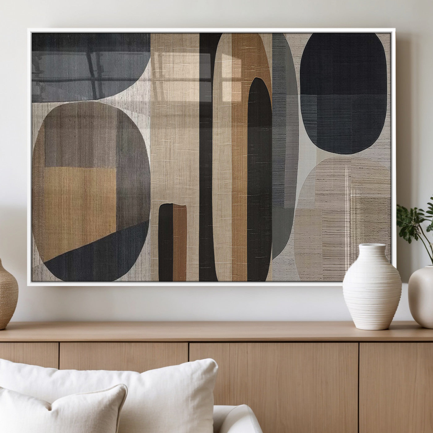 MGV-FP-60X30-3P - Abstract Minimalist Canvas Wall Art - Neutral Geometric Modern Boho Decor, Minimalist Brown Wabi