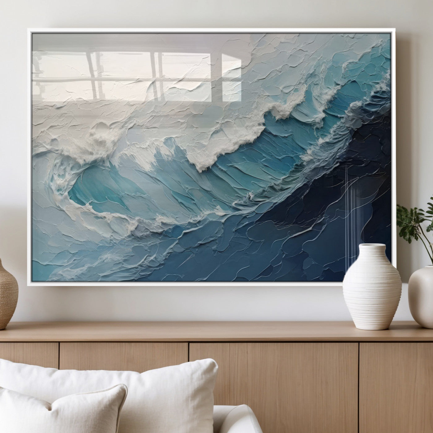 MGV-FP-60X30-3P - Ocean Wave Canvas Wall Art Print - Coastal Wall Decor for Living Room - Large Ocean Wave Wall Art