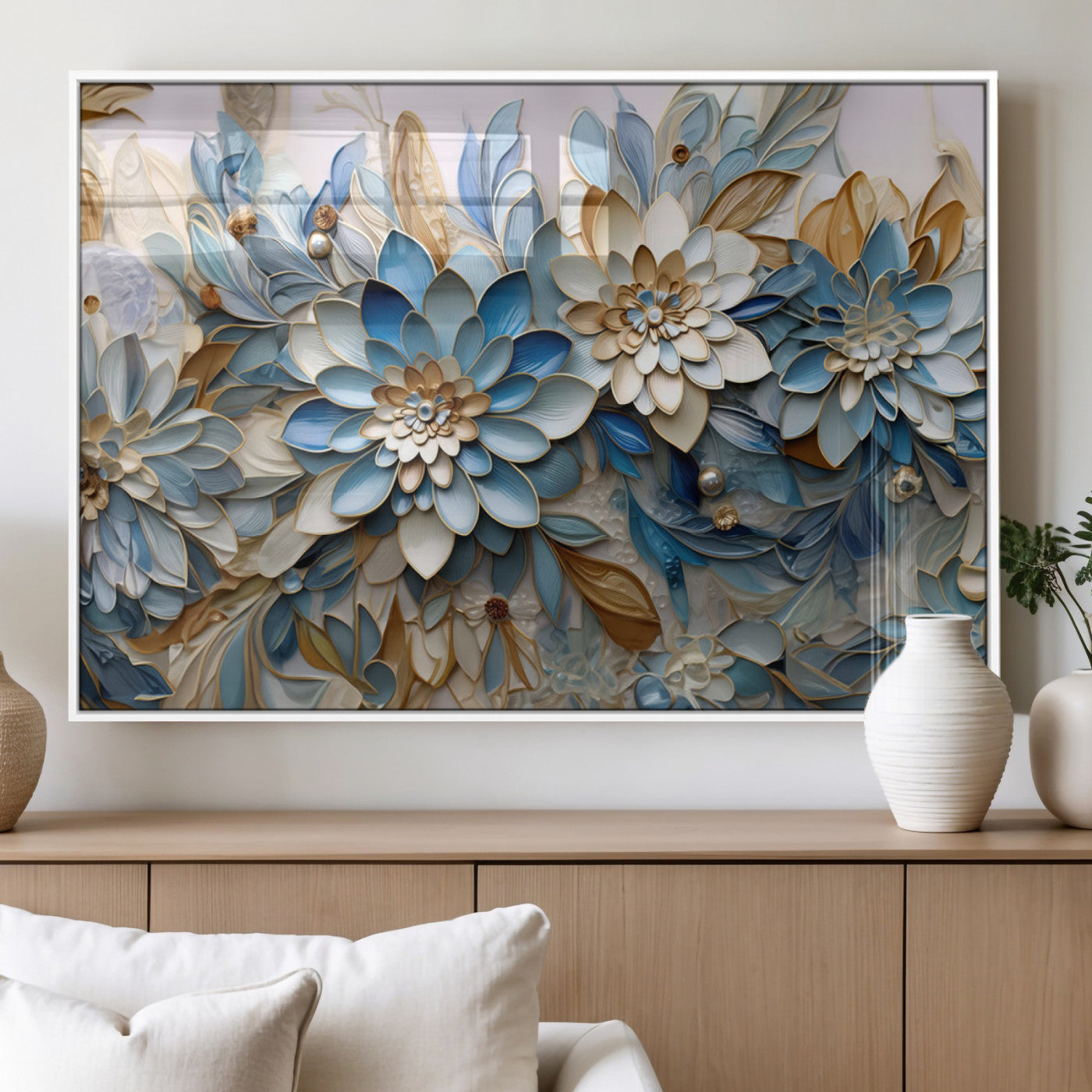 MGV-FP-60X30-3P - Blu Abstract Flower Wall Art Canvas Print